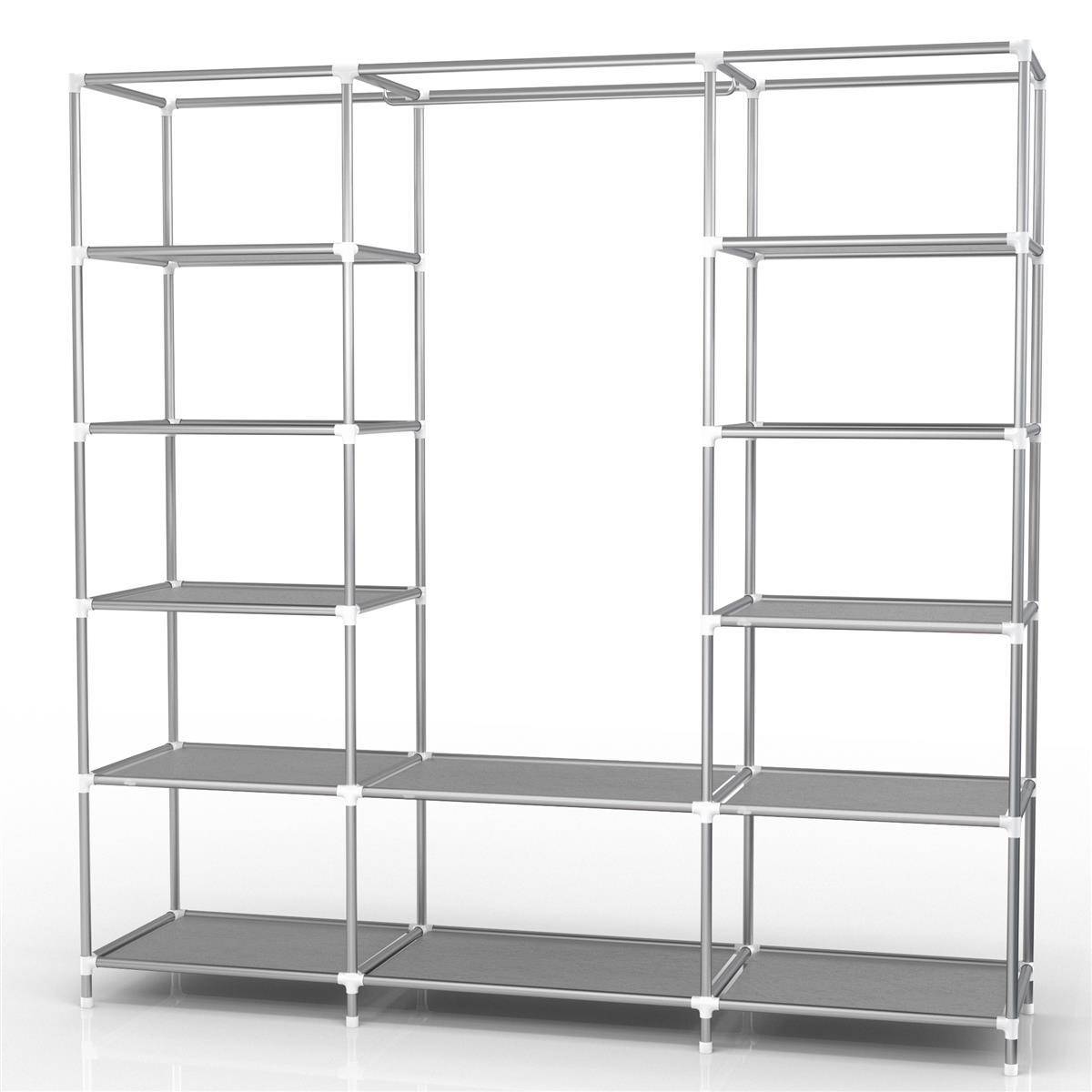 Intirilife Faltschrank 150x175x45 cm in ASCH GRAU - mit Reißverschluss Stoffschrank Kleiderschrank mit Kleiderstange, Fächern und Seitentasche - Cam