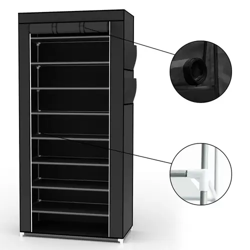 Intirilife Faltschrank 170x58x28 cm in RABEN SCHWARZ - mit Reißverschluss Stoffschrank Kleiderschrank Schuhregal mit 9 Ablagefächern - Camping Steck Intirilife Faltschrank 170x58x28 cm in RABEN SCHWARZ - mit Reißverschluss Stoffschrank Kleiderschrank Schuhregal mit 9 Ablagefächern - Camping Steck