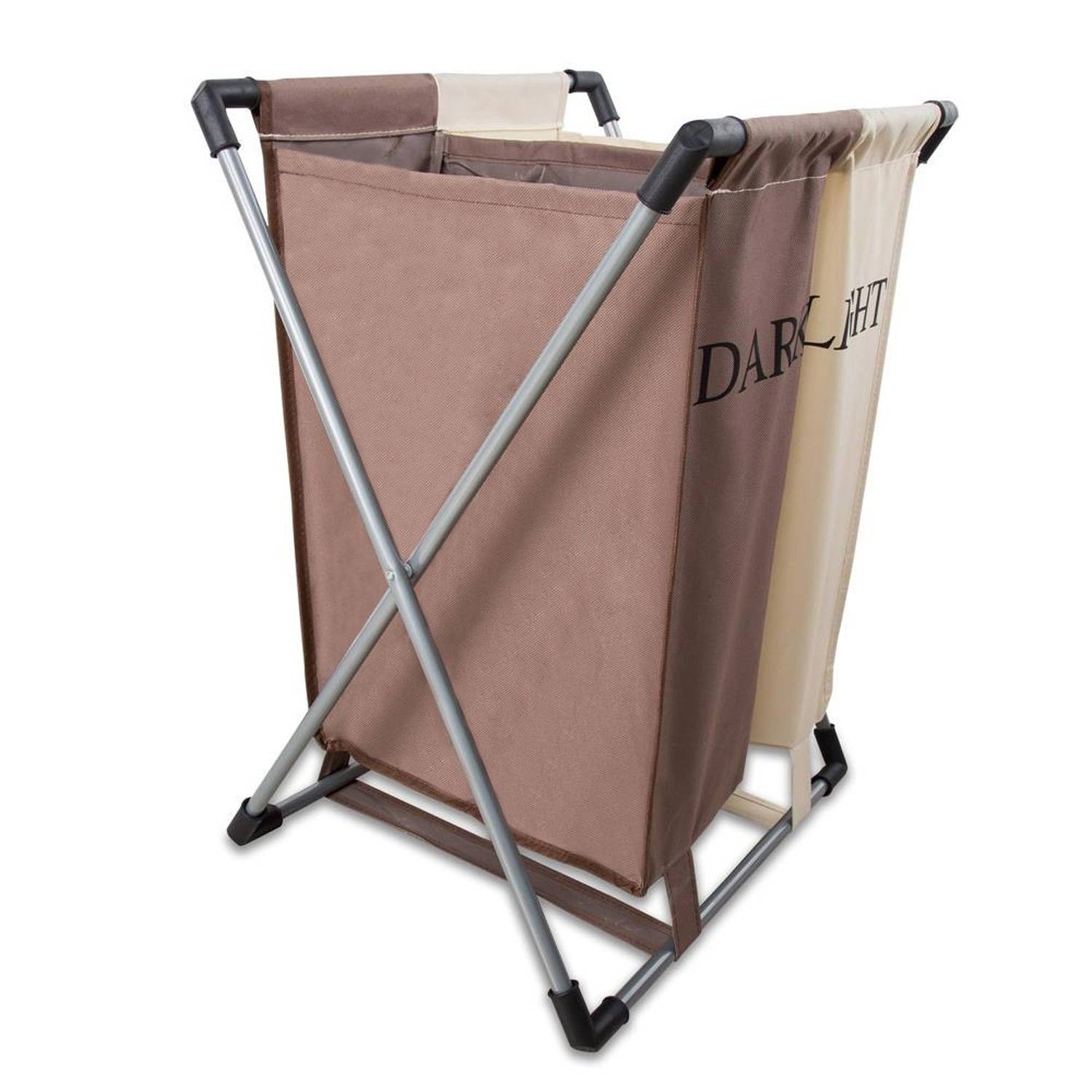 Intirilife Wäschekorb in CREME BRAUN - Wäschebehälter mit 2 Fächern und Aufschrift aus waschbarem Stoff - Wäschesammler Wäschepuff Wäschetruhe