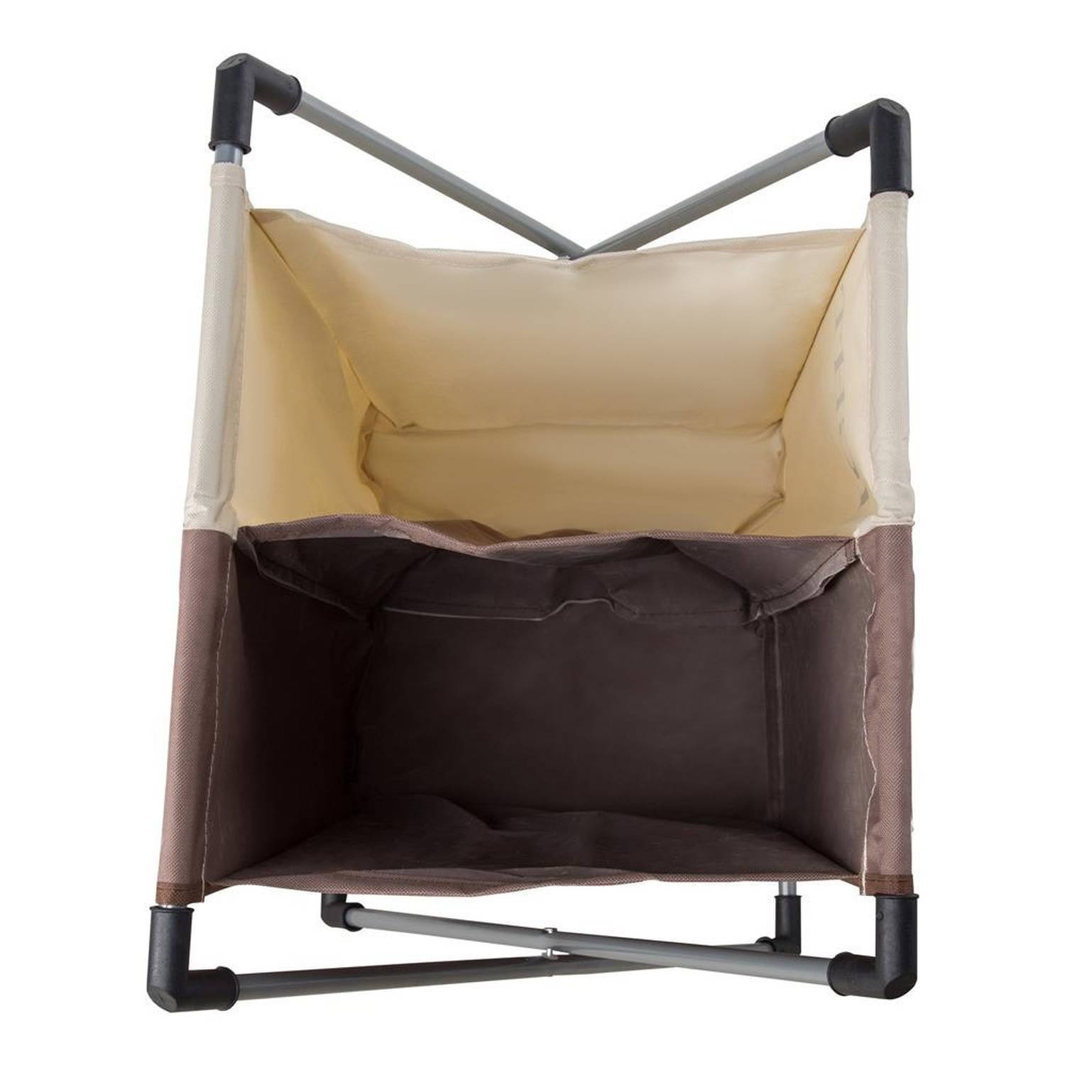 Intirilife Wäschekorb in CREME BRAUN - Wäschebehälter mit 2 Fächern und Aufschrift aus waschbarem Stoff - Wäschesammler Wäschepuff Wäschetruhe