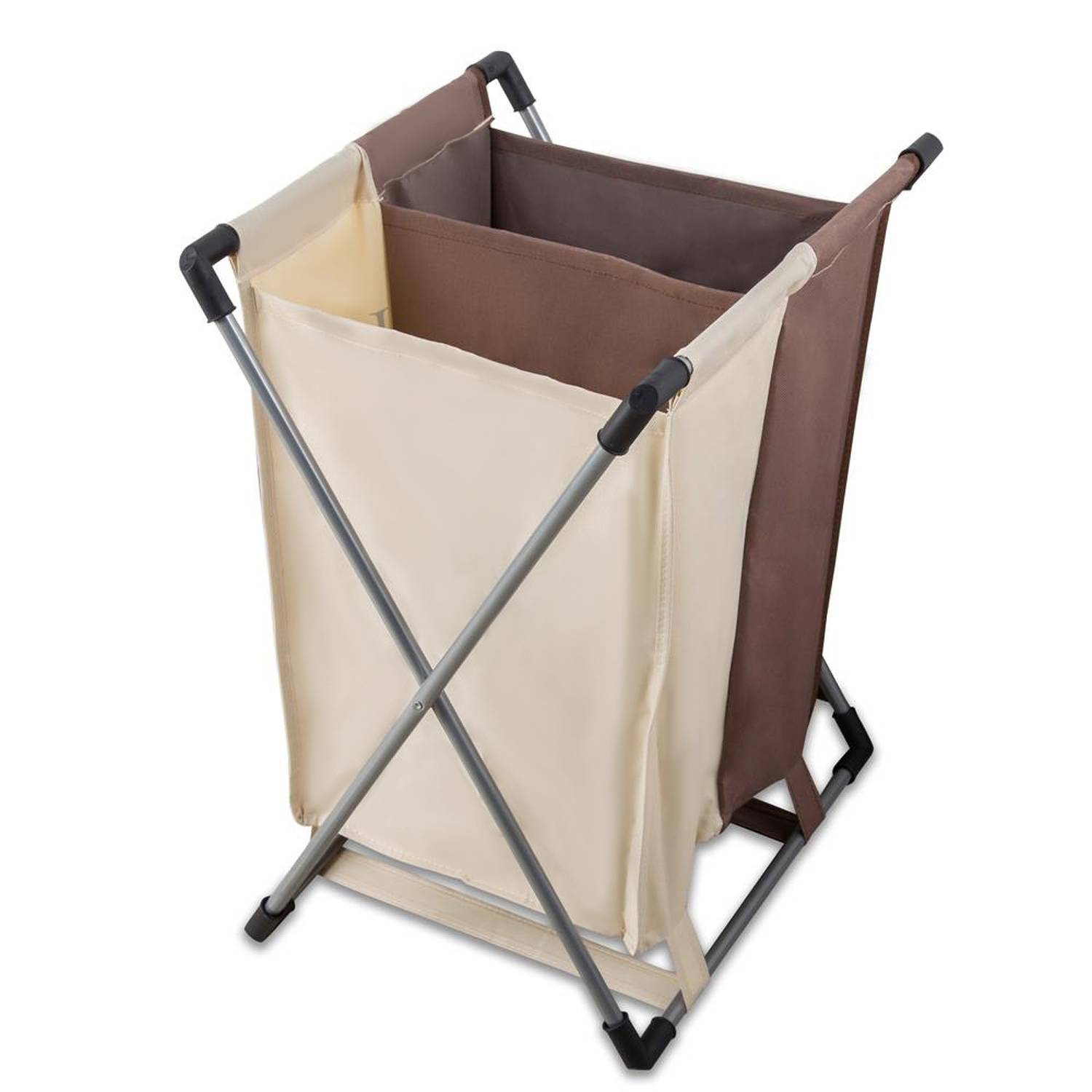 Intirilife Wäschekorb in CREME BRAUN - Wäschebehälter mit 2 Fächern und Aufschrift aus waschbarem Stoff - Wäschesammler Wäschepuff Wäschetruhe