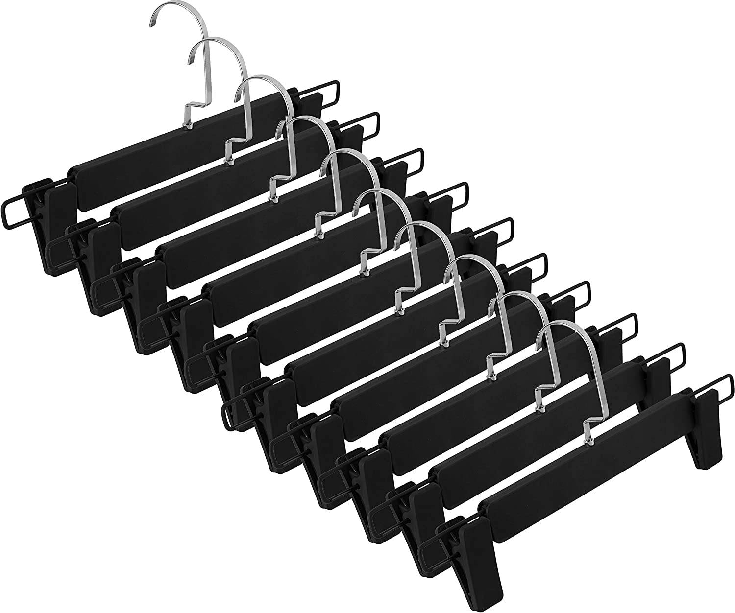 Intirilife Hosenbügel in MATT SCHWARZ - 10 Stück Hosenbügel aus Kunststoff und Metall für Röcke und Hosen - Kleiderbügel Klemmbügel Rockbügel