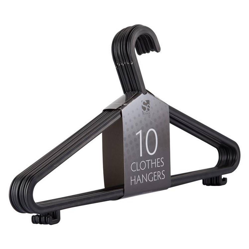 Intirilife Kleiderbügel in GLANZ SCHWARZ - 10 Stück platzsparende Kleiderbügel aus glänzendem Kunststoff mit Hosensteg und Rockhaken - Garderobenb