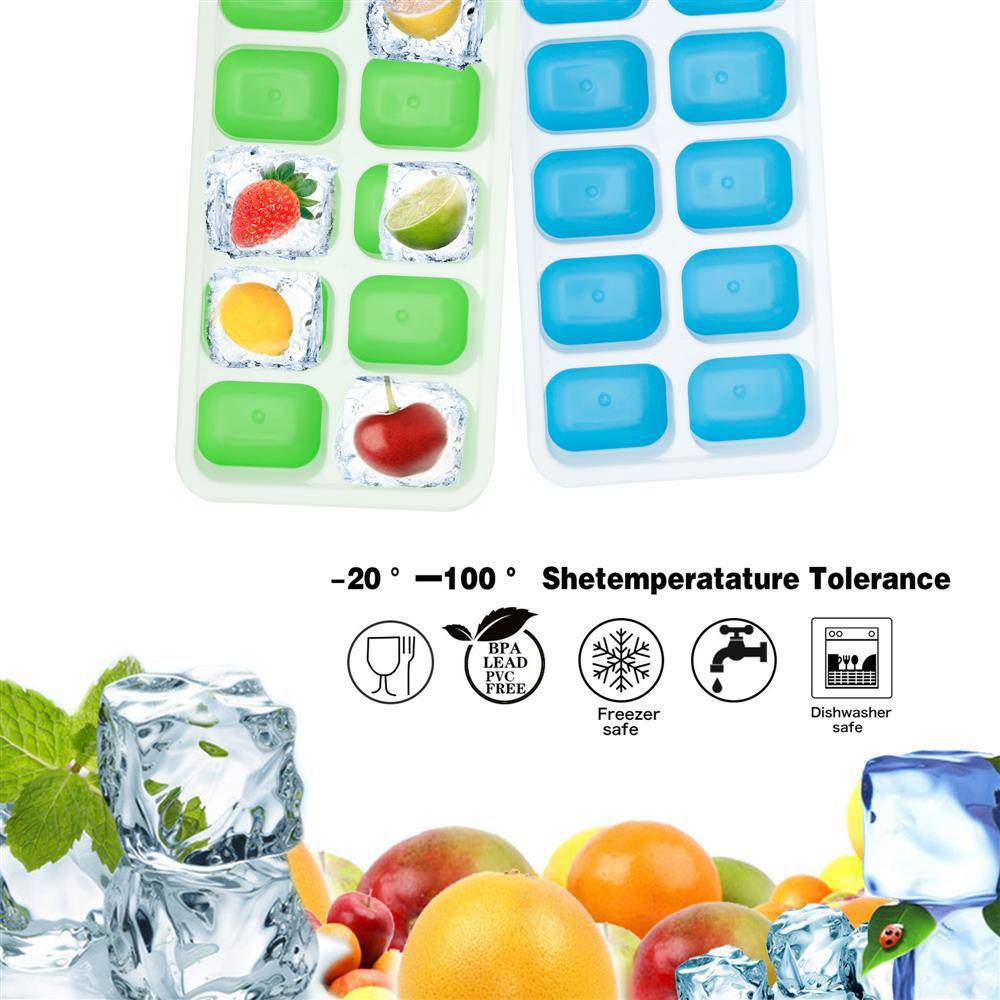 Intirilife Eiswürfelformen in BLAU – 4er Set à 14 Fächer Eiswürfel Silikonformen mit Deckel - Eiswürfelbehälter Verschließbar und Stapelbar m