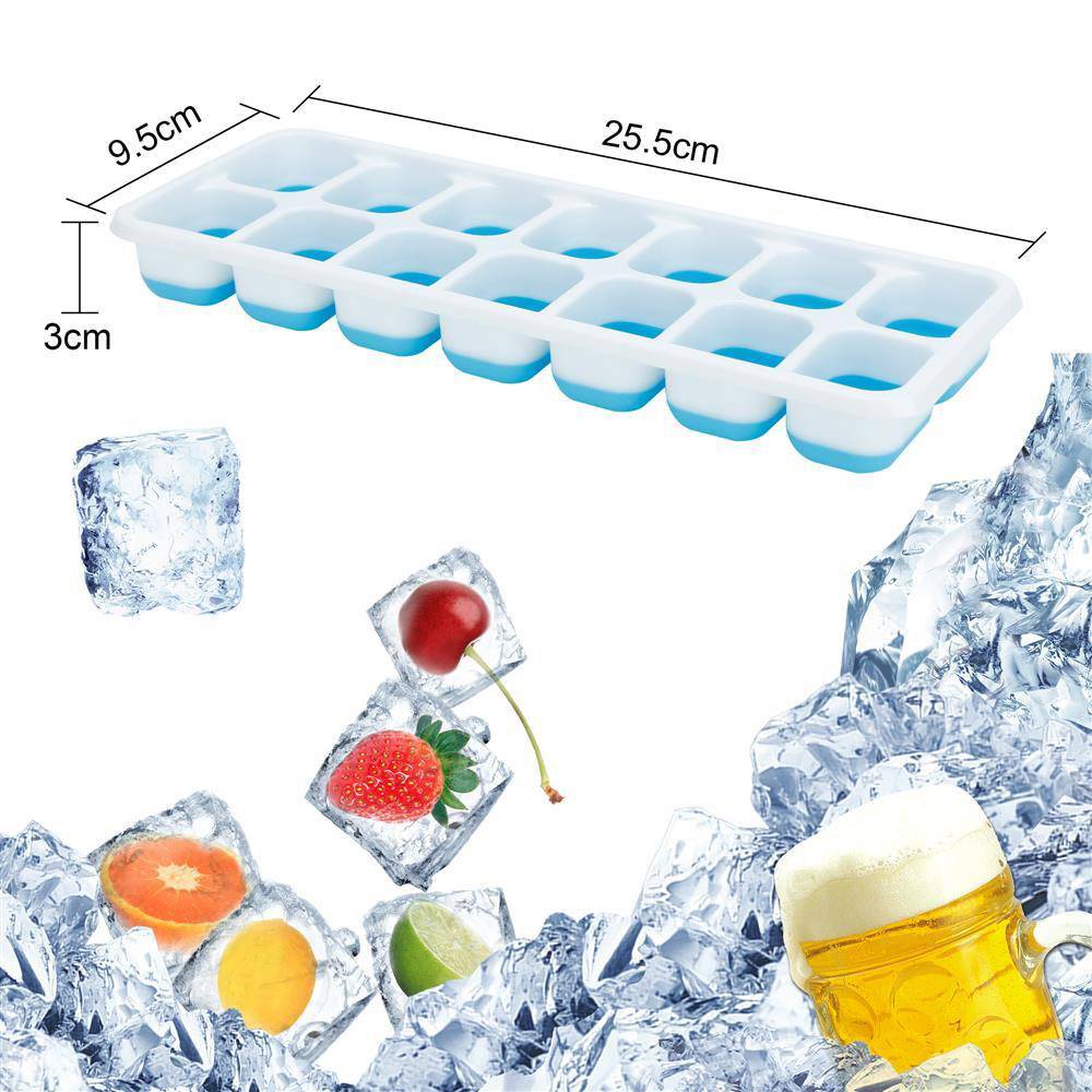 Intirilife Eiswürfelformen in BLAU – 4er Set à 14 Fächer Eiswürfel Silikonformen mit Deckel - Eiswürfelbehälter Verschließbar und Stapelbar m