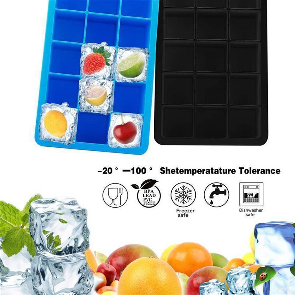 Intirilife 1x Eiswürfelform/Silikonform in SCHWARZ – Eiswürfel Silikonform mit 15 Fächern à 3 x 3 x 3 cm für große Eiswürfel – BPA Freier F