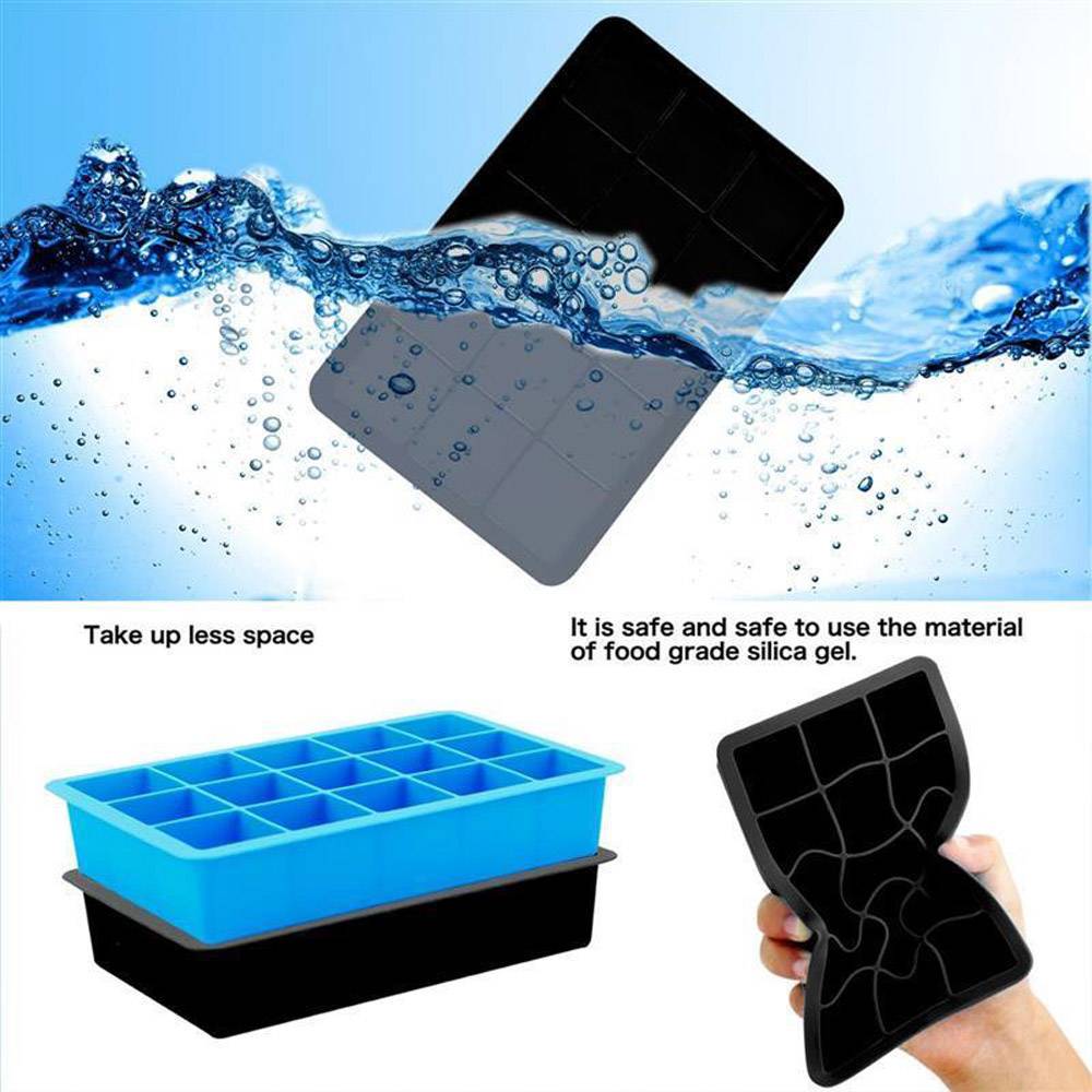 Intirilife 1x Eiswürfelform/Silikonform in SCHWARZ – Eiswürfel Silikonform mit 15 Fächern à 3 x 3 x 3 cm für große Eiswürfel – BPA Freier F