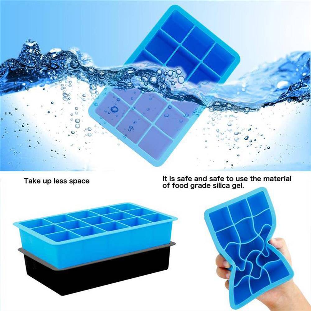 Intirilife 1x Eiswürfelform/Silikonform in BLAU – Eiswürfel Silikonform mit 15 Fächern à 3 x 3 x 3 cm für große Eiswürfel – BPA Freier Flex