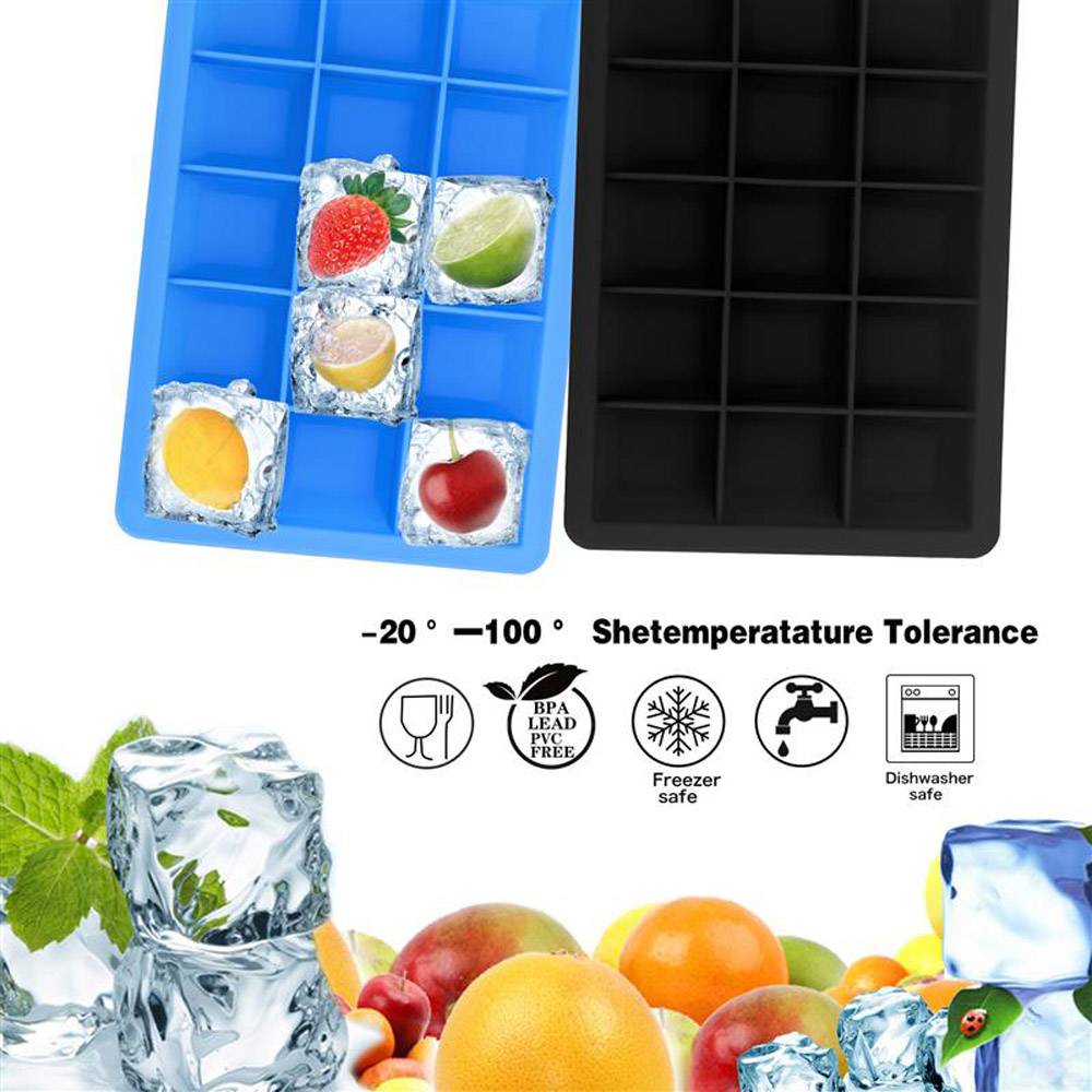 Intirilife 2x Eiswürfelformen in SCHWARZ – 2er Set à 15 Fächer Eiswürfel Silikonformen mit Deckel – Flexibler Eiswürfelbehälter Verschließb