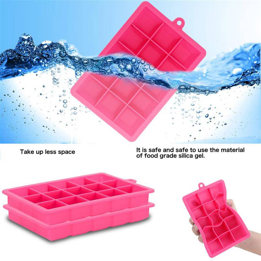 Intirilife 2x Eiswürfelformen in PINK – 2er Set à 15 Fächer Eiswürfel Silikonformen mit Deckel – Flexibler Eiswürfelbehälter Verschließbar