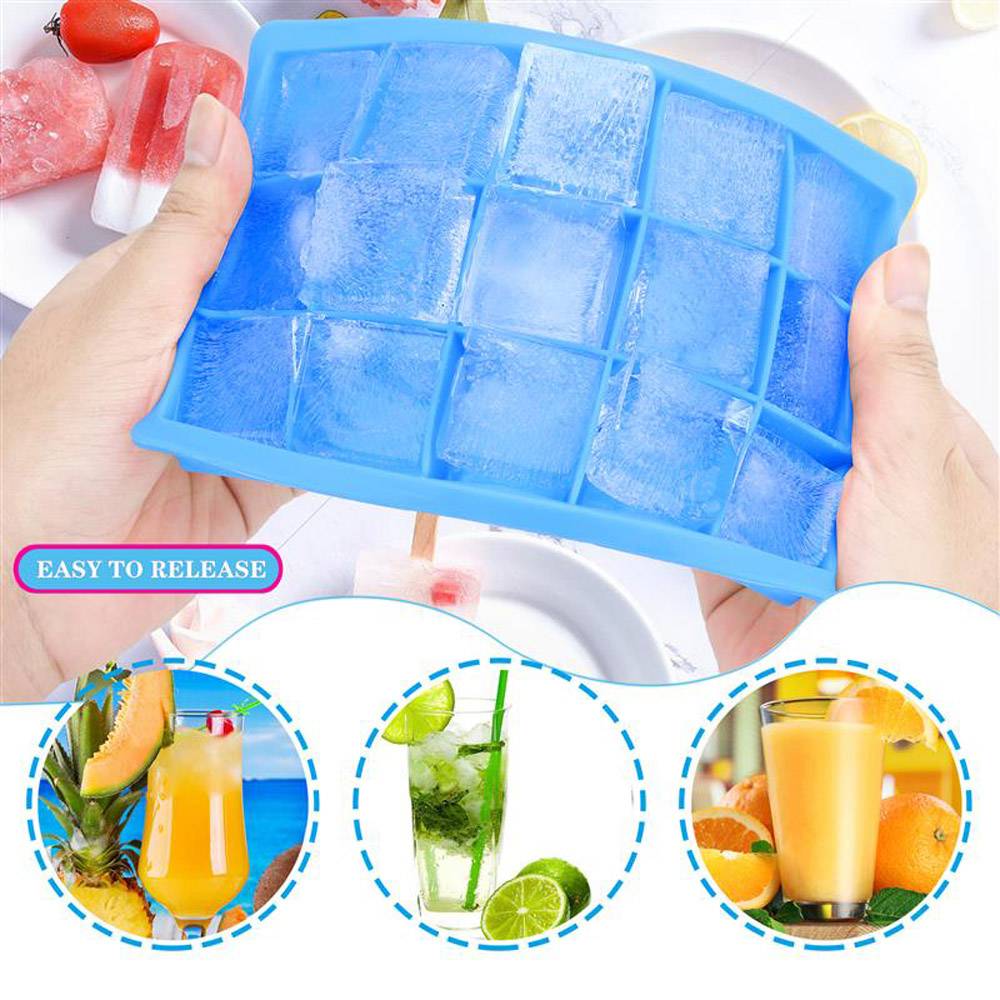 Intirilife 2x Eiswürfelformen in BLAU – 2er Set à 15 Fächer Eiswürfel Silikonformen mit Deckel – Flexibler Eiswürfelbehälter Verschließbar