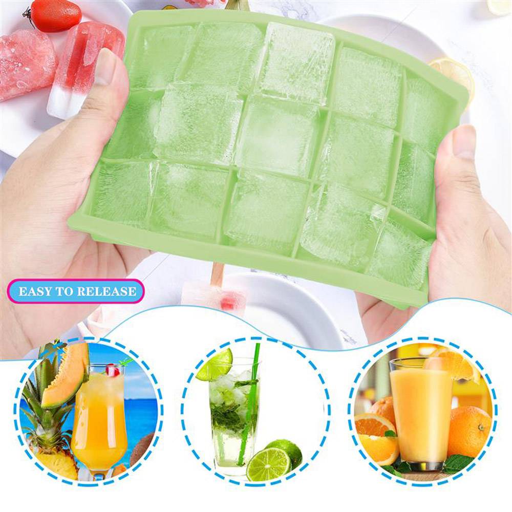 Intirilife 2x Eiswürfelformen in GRÜN – 2er Set à 15 Fächer Eiswürfel Silikonformen mit Deckel – Flexibler Eiswürfelbehälter Verschließbar