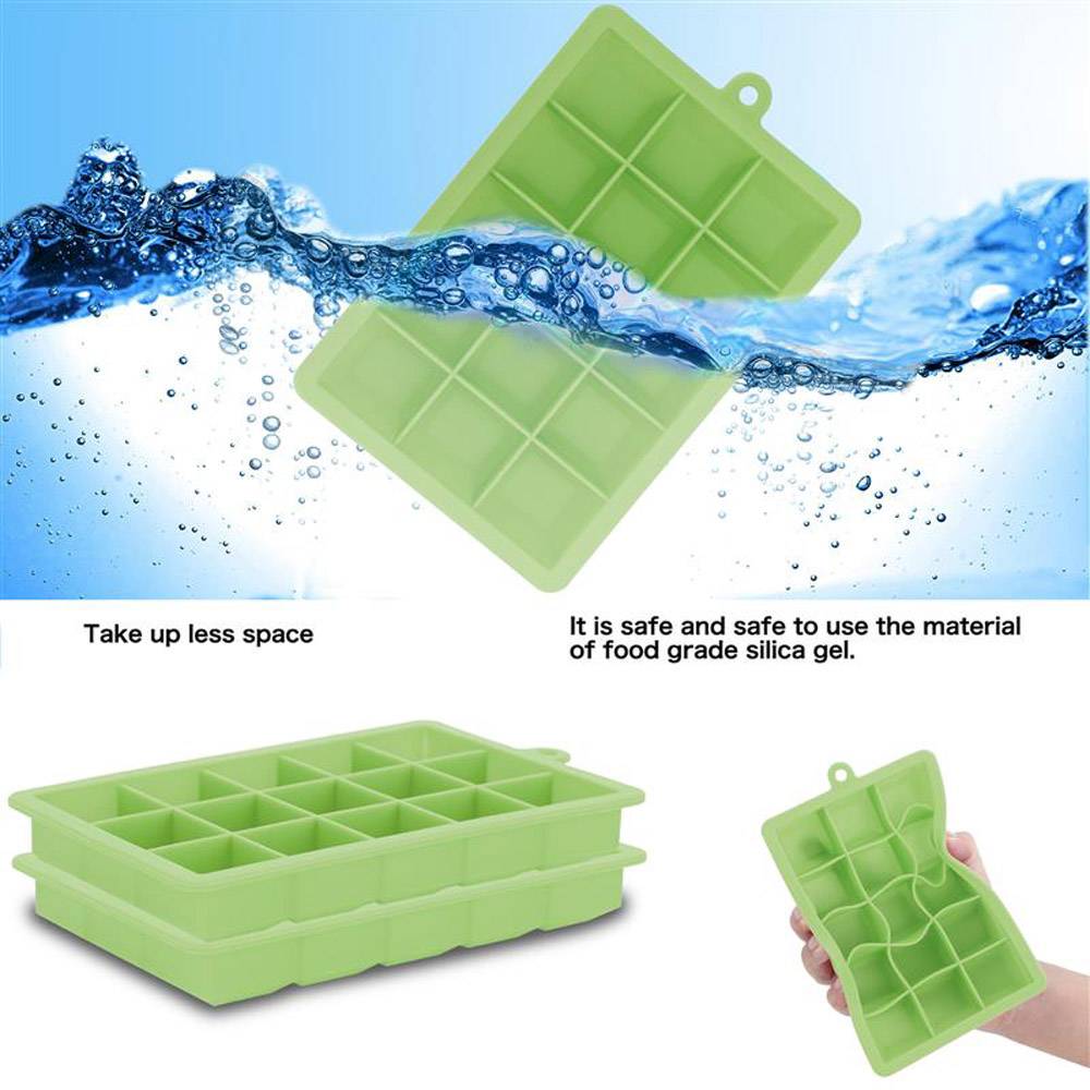 Intirilife 2x Eiswürfelformen in GRÜN – 2er Set à 15 Fächer Eiswürfel Silikonformen mit Deckel – Flexibler Eiswürfelbehälter Verschließbar