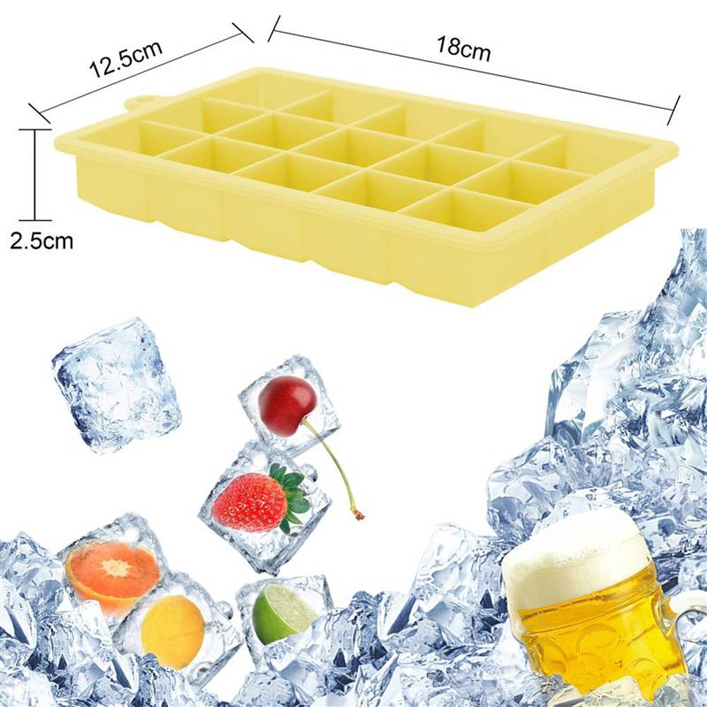 Intirilife 2x Eiswürfelformen in GELB – 2er Set à 15 Fächer Eiswürfel Silikonformen mit Deckel – Flexibler Eiswürfelbehälter Verschließbar