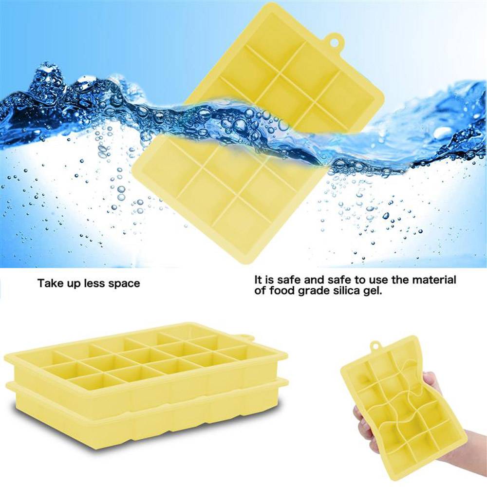 Intirilife 2x Eiswürfelformen in GELB – 2er Set à 15 Fächer Eiswürfel Silikonformen mit Deckel – Flexibler Eiswürfelbehälter Verschließbar