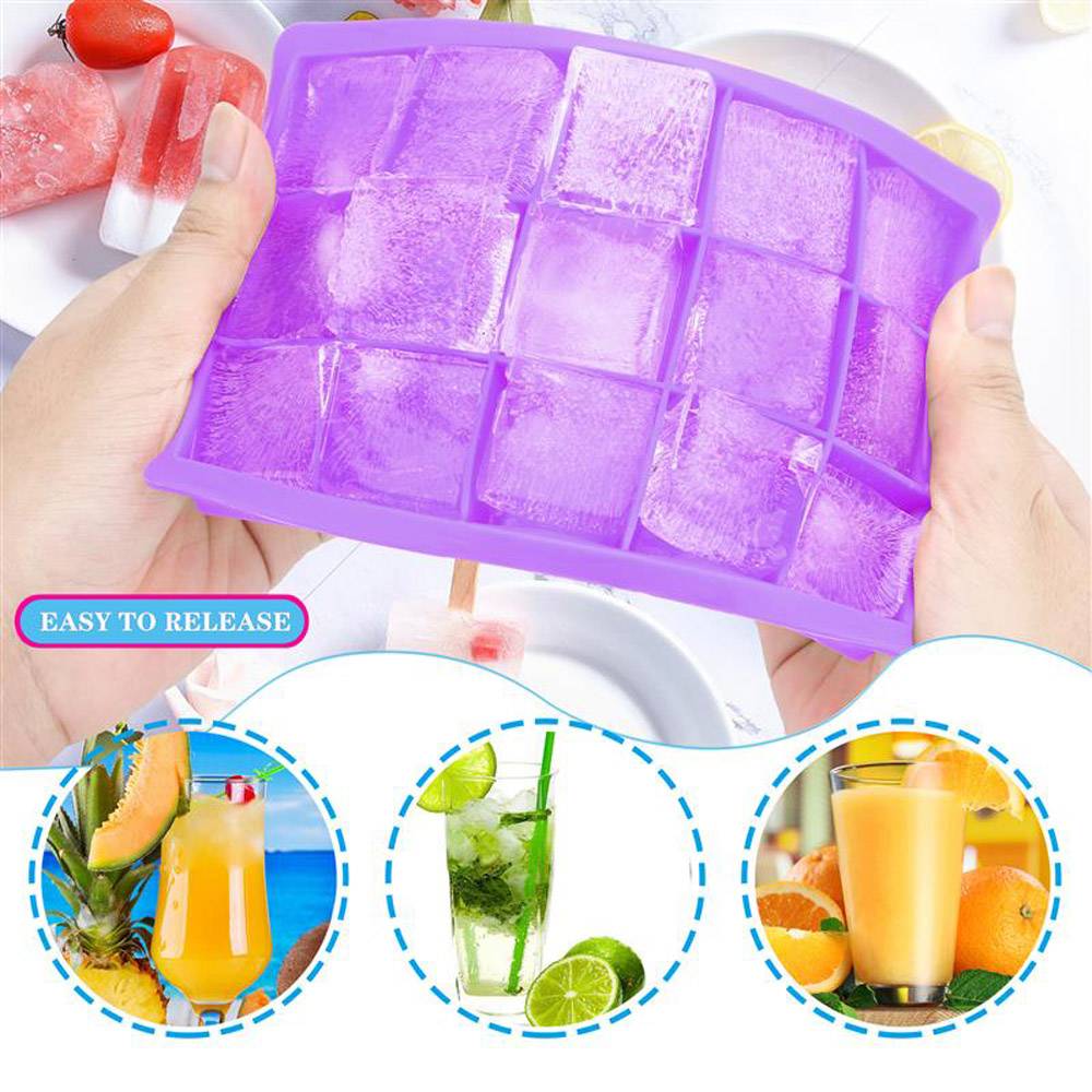 Intirilife 2x Eiswürfelformen in LILA – 2er Set à 15 Fächer Eiswürfel Silikonformen mit Deckel – Flexibler Eiswürfelbehälter Verschließbar