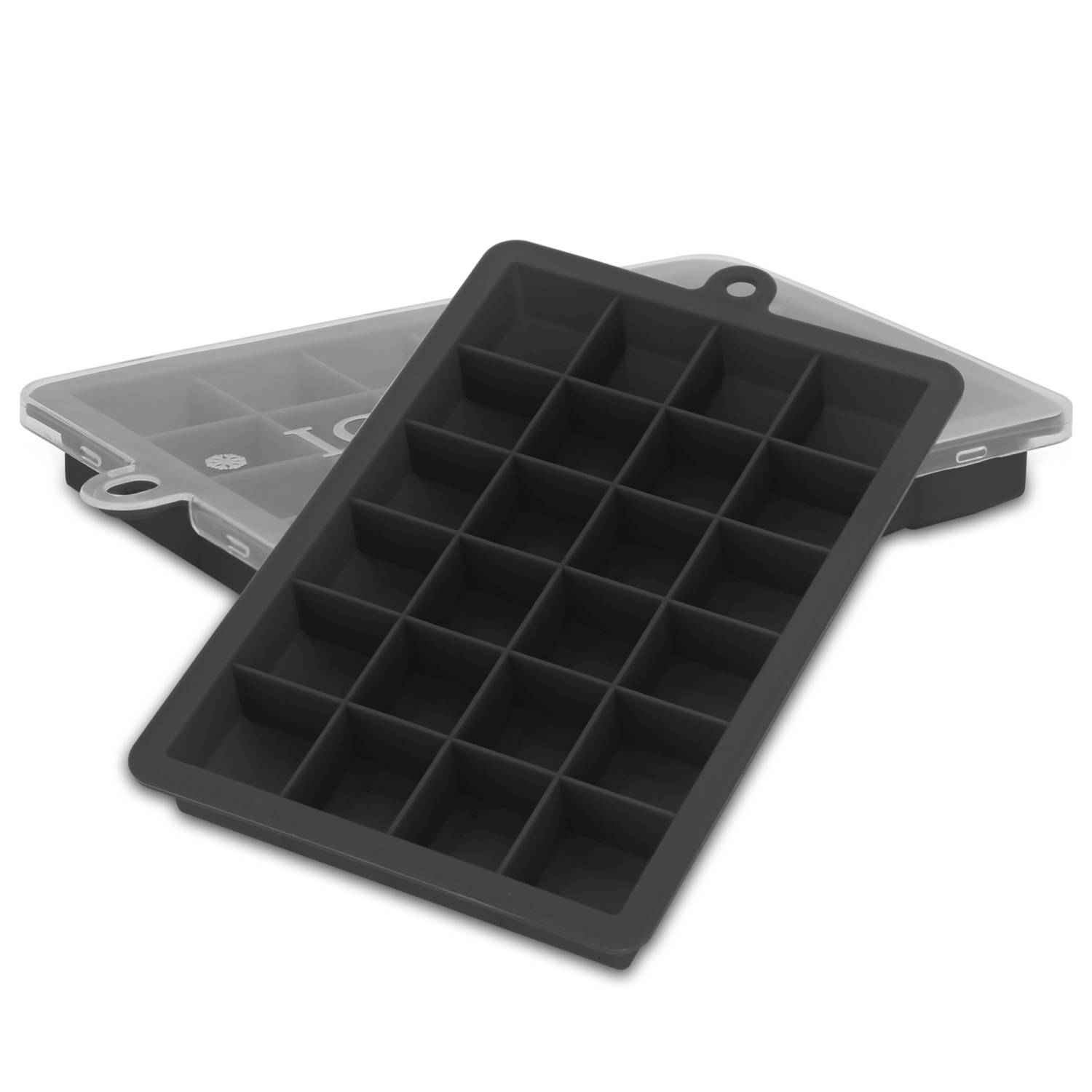 Intirilife 2x Eiswürfelformen in SCHWARZ – 2er Set à 24 Fächer Eiswürfel Silikonformen mit Deckel – Flexibler Eiswürfelbehälter Verschließb