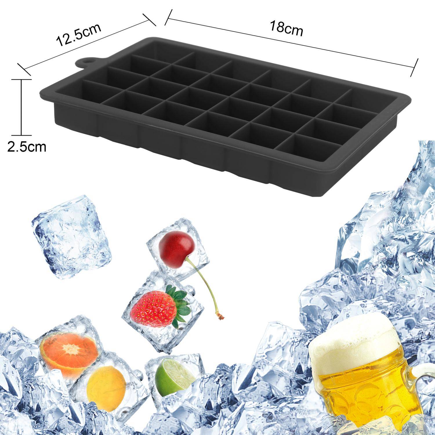 Intirilife 2x Eiswürfelformen in SCHWARZ – 2er Set à 24 Fächer Eiswürfel Silikonformen mit Deckel – Flexibler Eiswürfelbehälter Verschließb