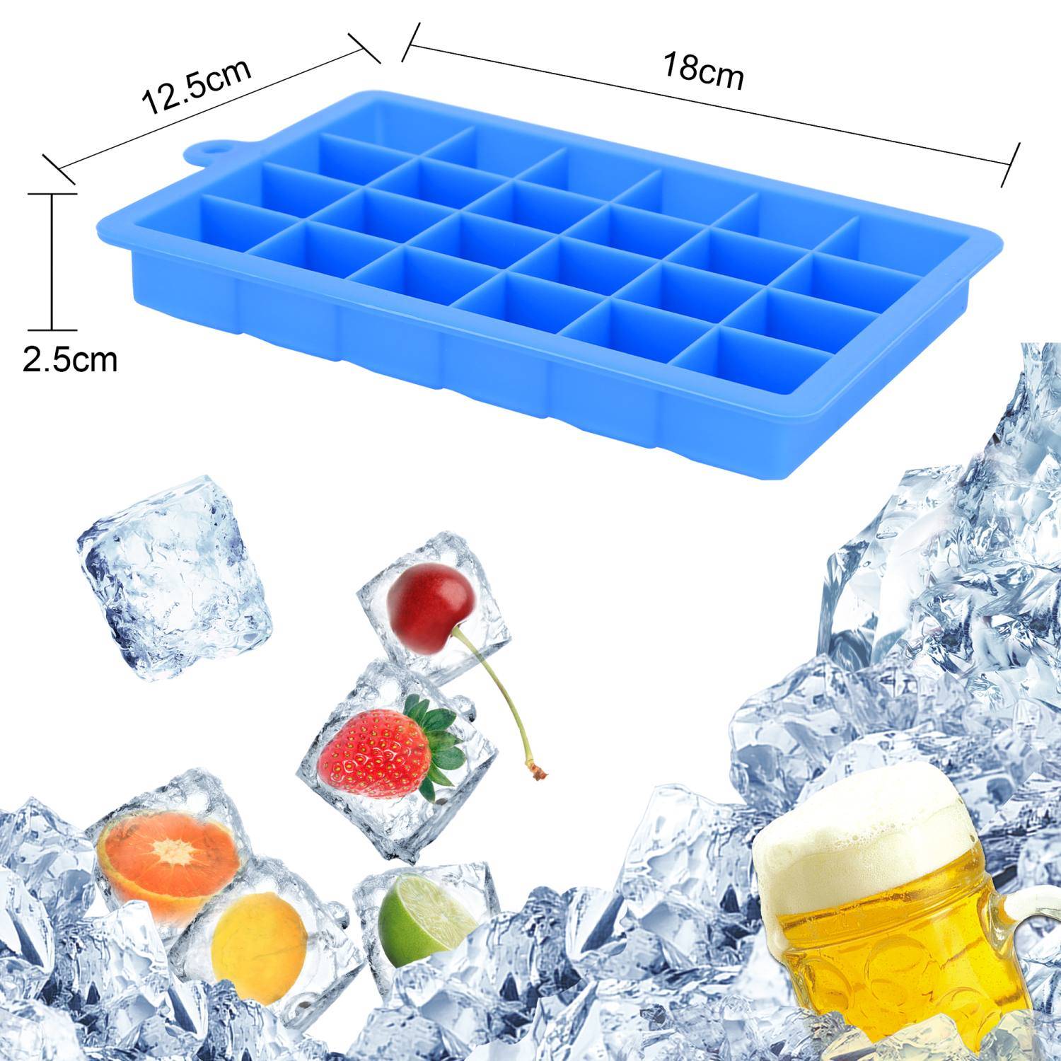 Intirilife 2x Eiswürfelformen in BLAU – 2er Set à 24 Fächer Eiswürfel Silikonformen mit Deckel – Flexibler Eiswürfelbehälter Verschließbar