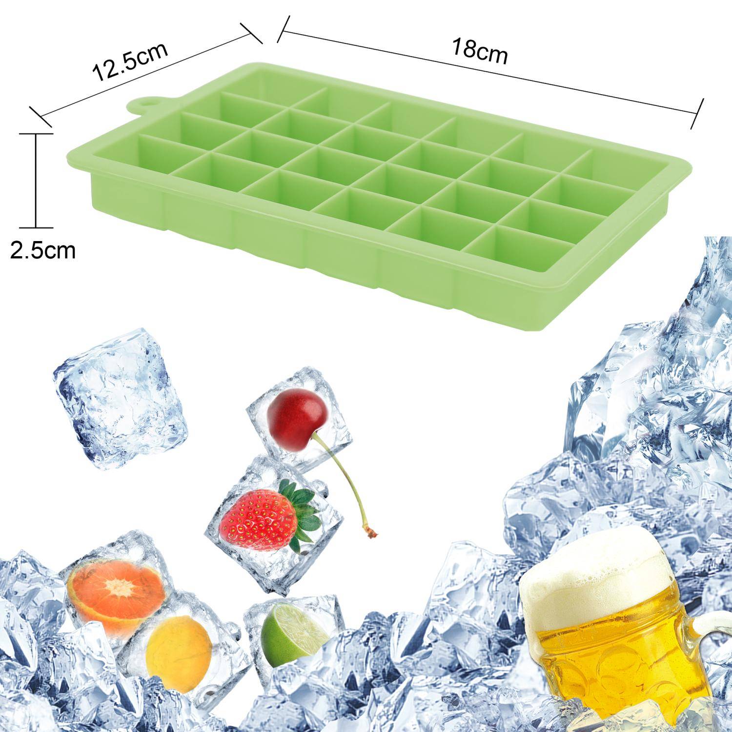 Intirilife 2x Eiswürfelformen in GRÜN – 2er Set à 24 Fächer Eiswürfel Silikonformen mit Deckel – Flexibler Eiswürfelbehälter Verschließbar