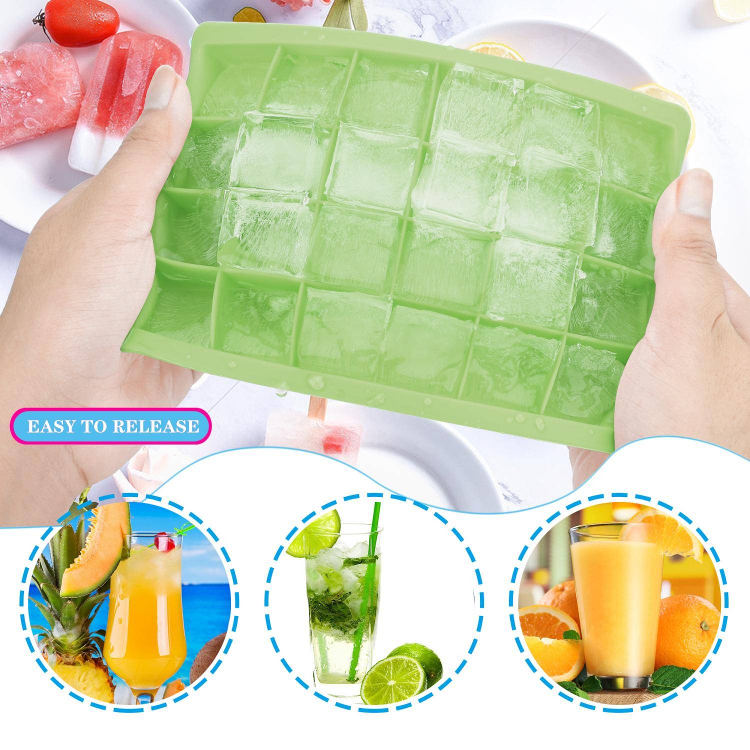 Intirilife 2x Eiswürfelformen in GRÜN – 2er Set à 24 Fächer Eiswürfel Silikonformen mit Deckel – Flexibler Eiswürfelbehälter Verschließbar