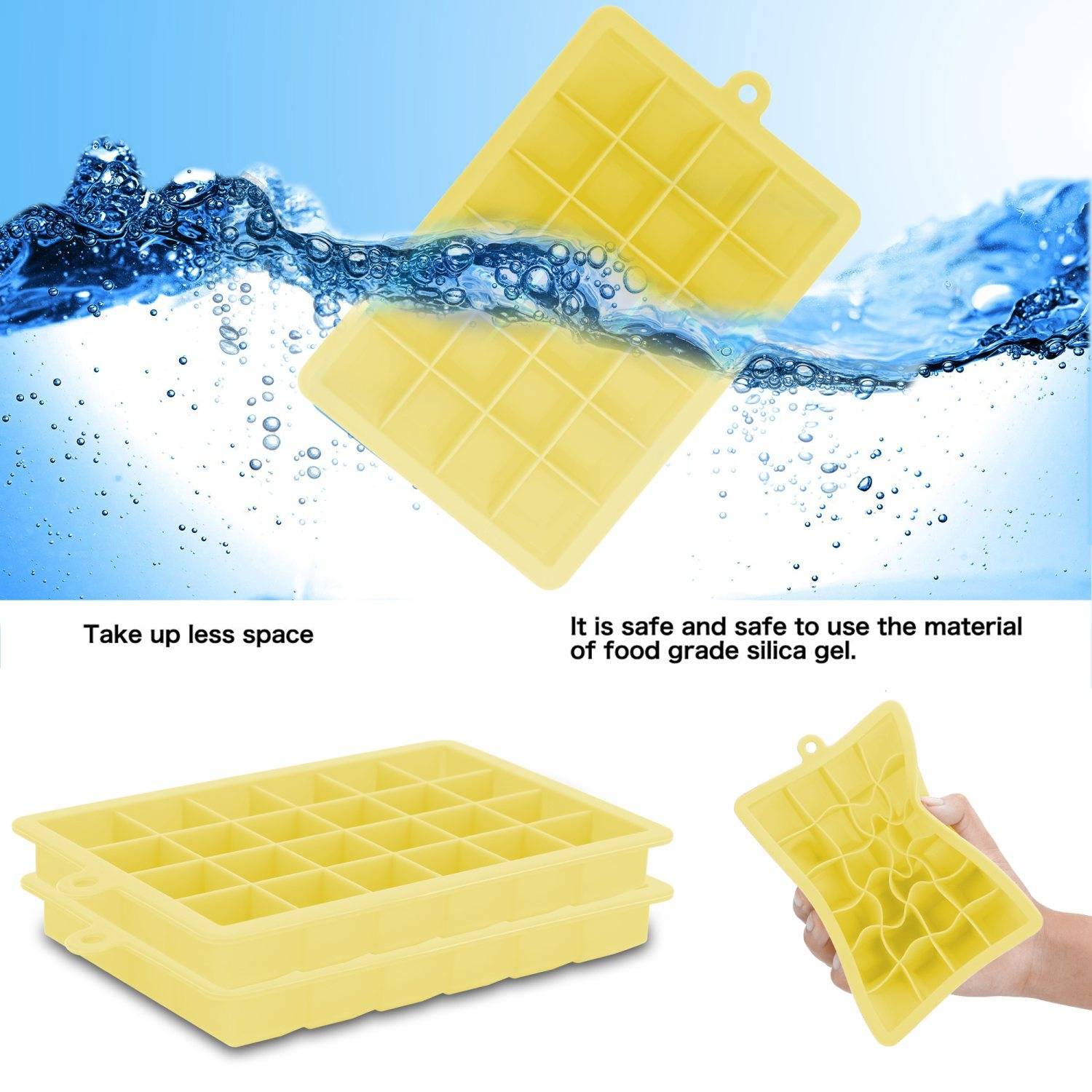 Intirilife 2x Eiswürfelformen in GELB – 2er Set à 24 Fächer Eiswürfel Silikonformen mit Deckel – Flexibler Eiswürfelbehälter Verschließbar