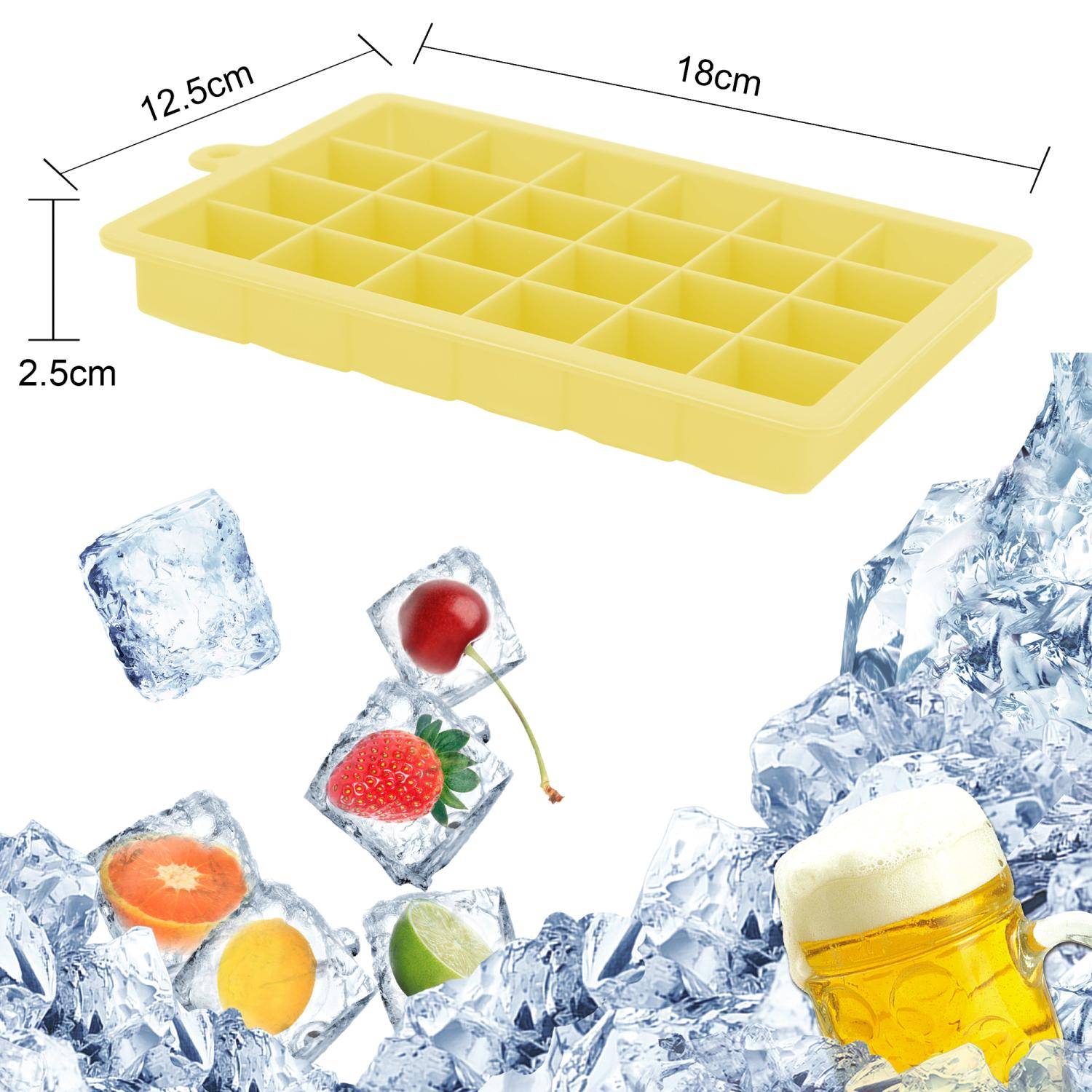 Intirilife 2x Eiswürfelformen in GELB – 2er Set à 24 Fächer Eiswürfel Silikonformen mit Deckel – Flexibler Eiswürfelbehälter Verschließbar