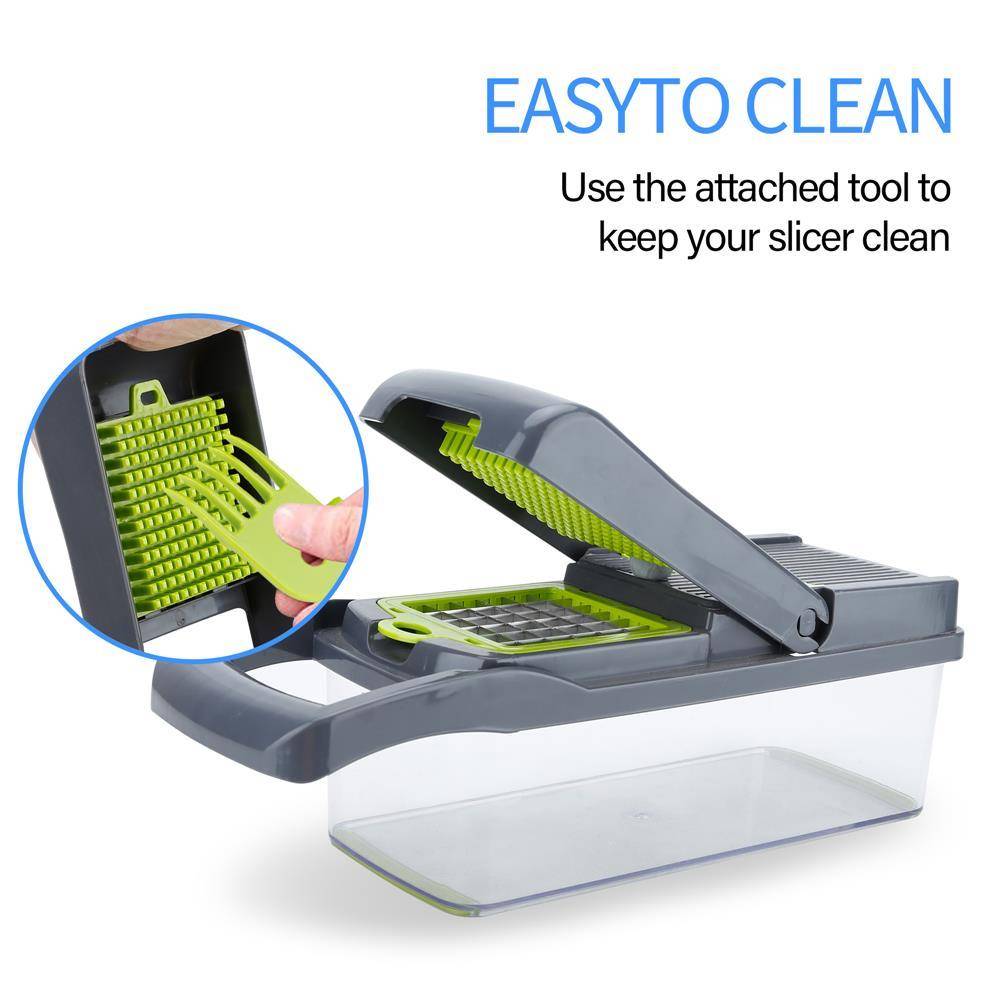 Intirilife Küchen Gemüseschneider in GRÜN – Verstellbarer Multischneider Allesschneider mit verschiedenen Aufsätzen zum Schneiden, Schälen, Ras