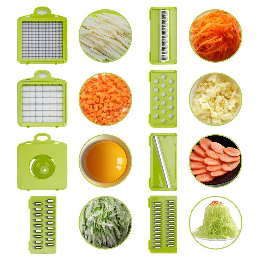 Intirilife Küchen Gemüseschneider in GRÜN – Verstellbarer Multischneider Allesschneider mit verschiedenen Aufsätzen zum Schneiden, Schälen, Ras