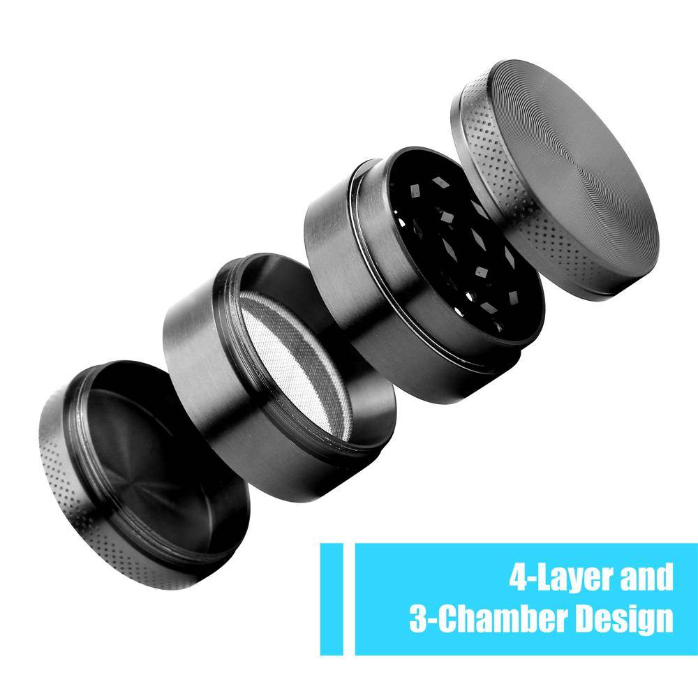 Intirilife Grinder in METALLIC GRAU – 4-teiliger Küchen Crusher aus Metall zum Zerkleinern und Schreddern von Kräutern, Gewürzen, Tabak, Pflanzen