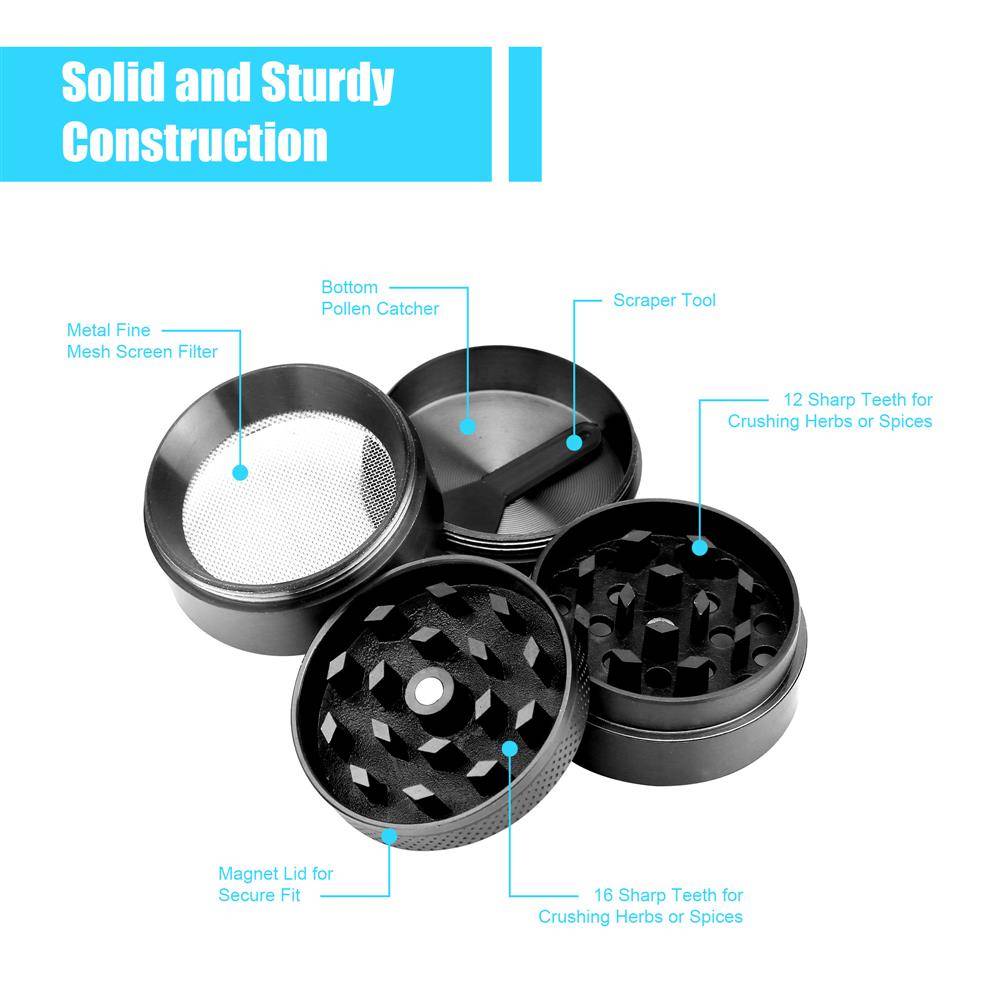 Intirilife Grinder in METALLIC GRAU – 4-teiliger Küchen Crusher aus Metall zum Zerkleinern und Schreddern von Kräutern, Gewürzen, Tabak, Pflanzen