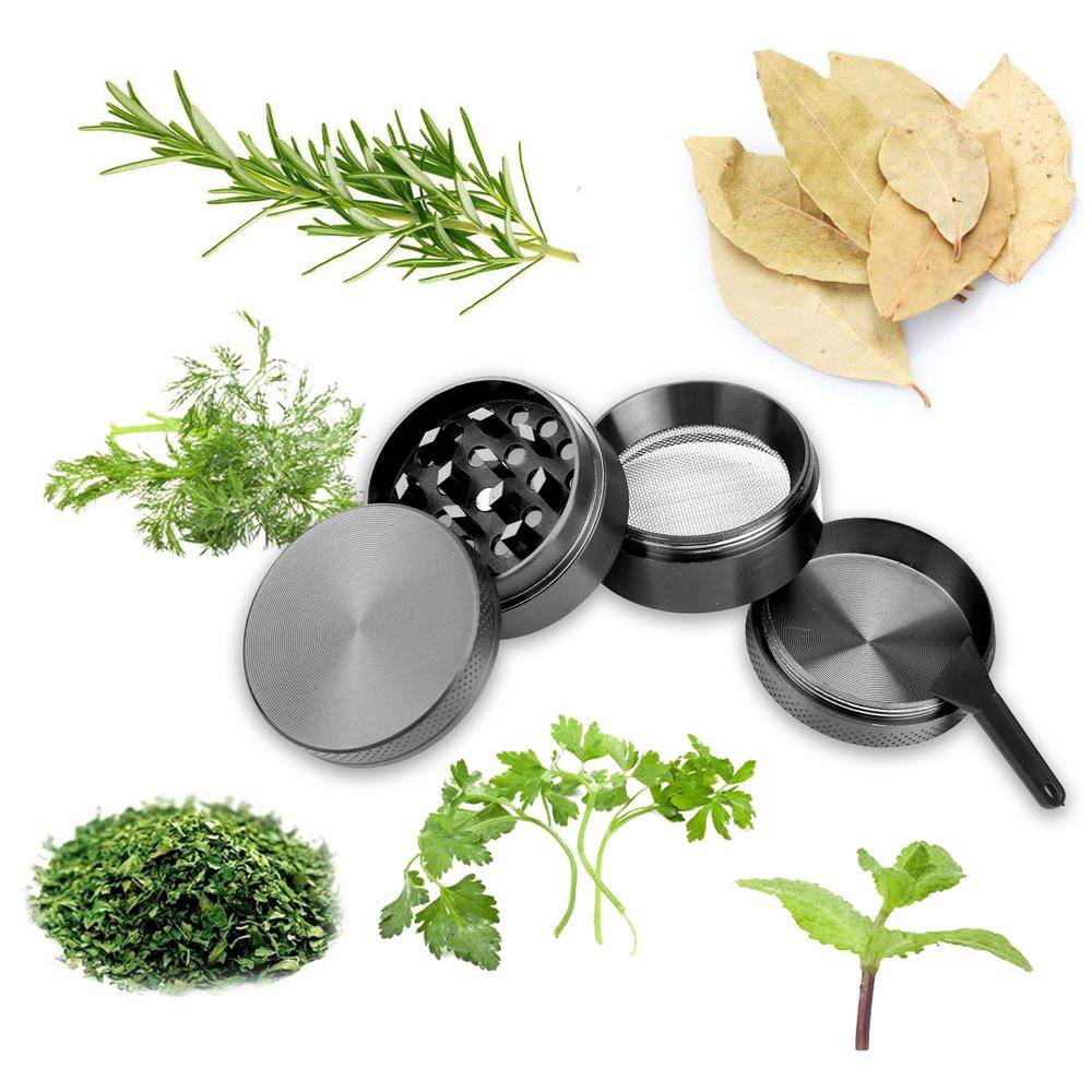 Intirilife Grinder in METALLIC GRAU – 4-teiliger Küchen Crusher aus Metall zum Zerkleinern und Schreddern von Kräutern, Gewürzen, Tabak, Pflanzen