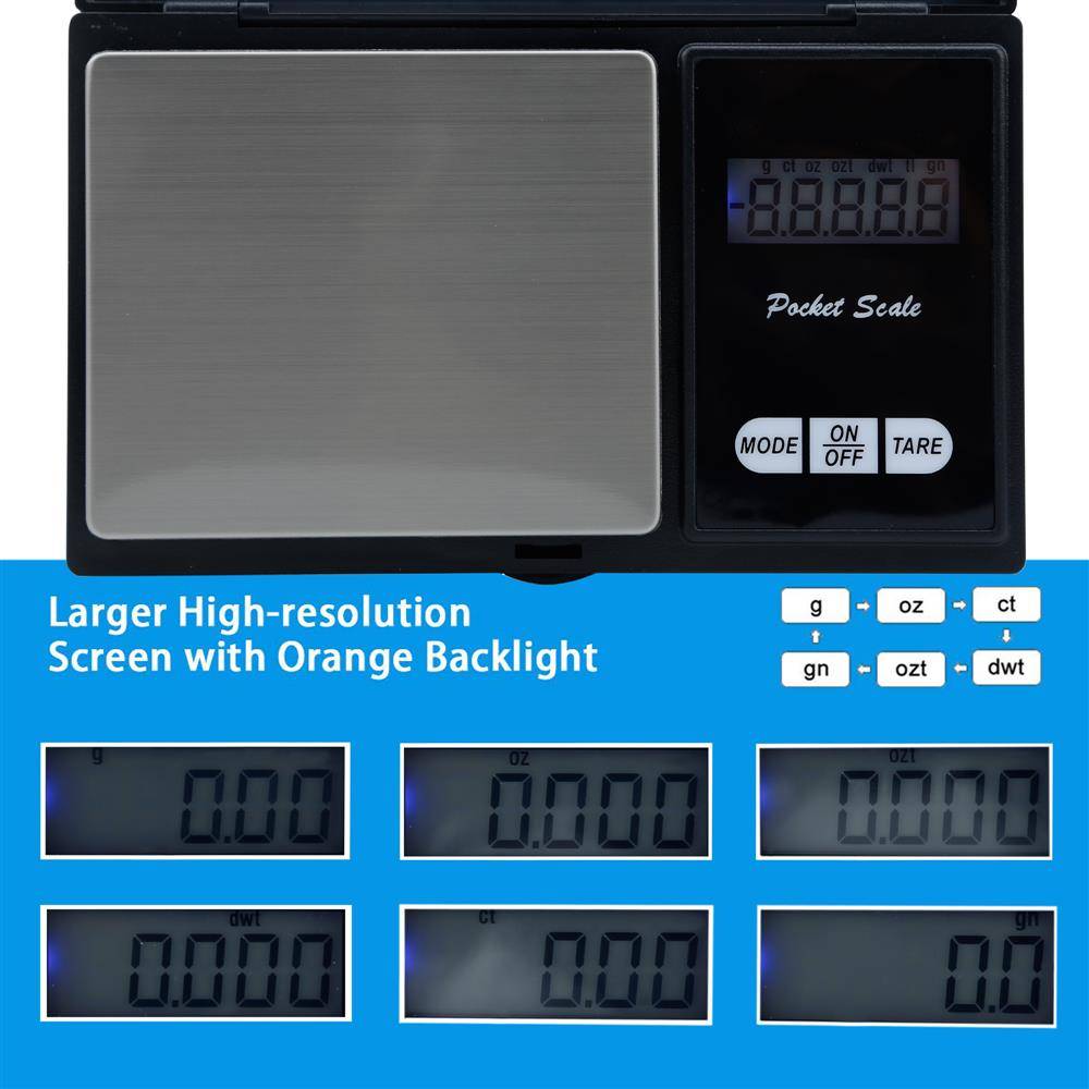 Intirilife Digitale Feinwaage in SCHWARZ – 500g Elektronische Taschenwaage mit Tara Funktion und LCD-Display – Extrem Präzise Digitalwaage für M