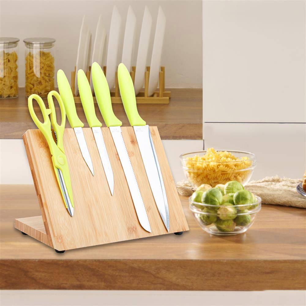 Intirilife Magnetisches Messerbrett in BAMBUS BRAUN – Holz Messerblock aus Bambus mit Magnet zur platzsparenden Aufbewahrung von Messern und Küchen