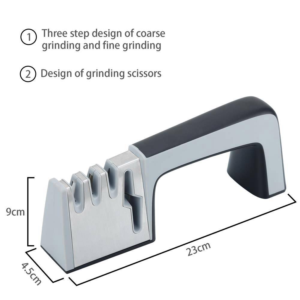 Intirilife Messerschärfer in SCHWARZ – 4-in-1 Messerschleifer aus Edelstahl für Scheren und Küchenmesser - Geeignet für Stahl und Keramik für G