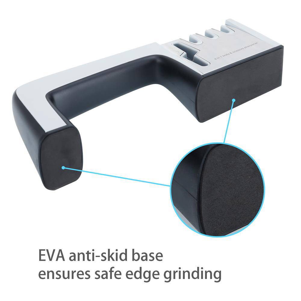 Intirilife Messerschärfer in SCHWARZ – 4-in-1 Messerschleifer aus Edelstahl für Scheren und Küchenmesser - Geeignet für Stahl und Keramik für G