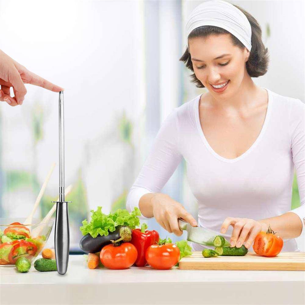 Intirilife Wetzstab Messerschärfer in SILBER – Manueller Wetzstahl Messerschleifer aus Edelstahl für Professionelles Schleifen und Schärfen – S