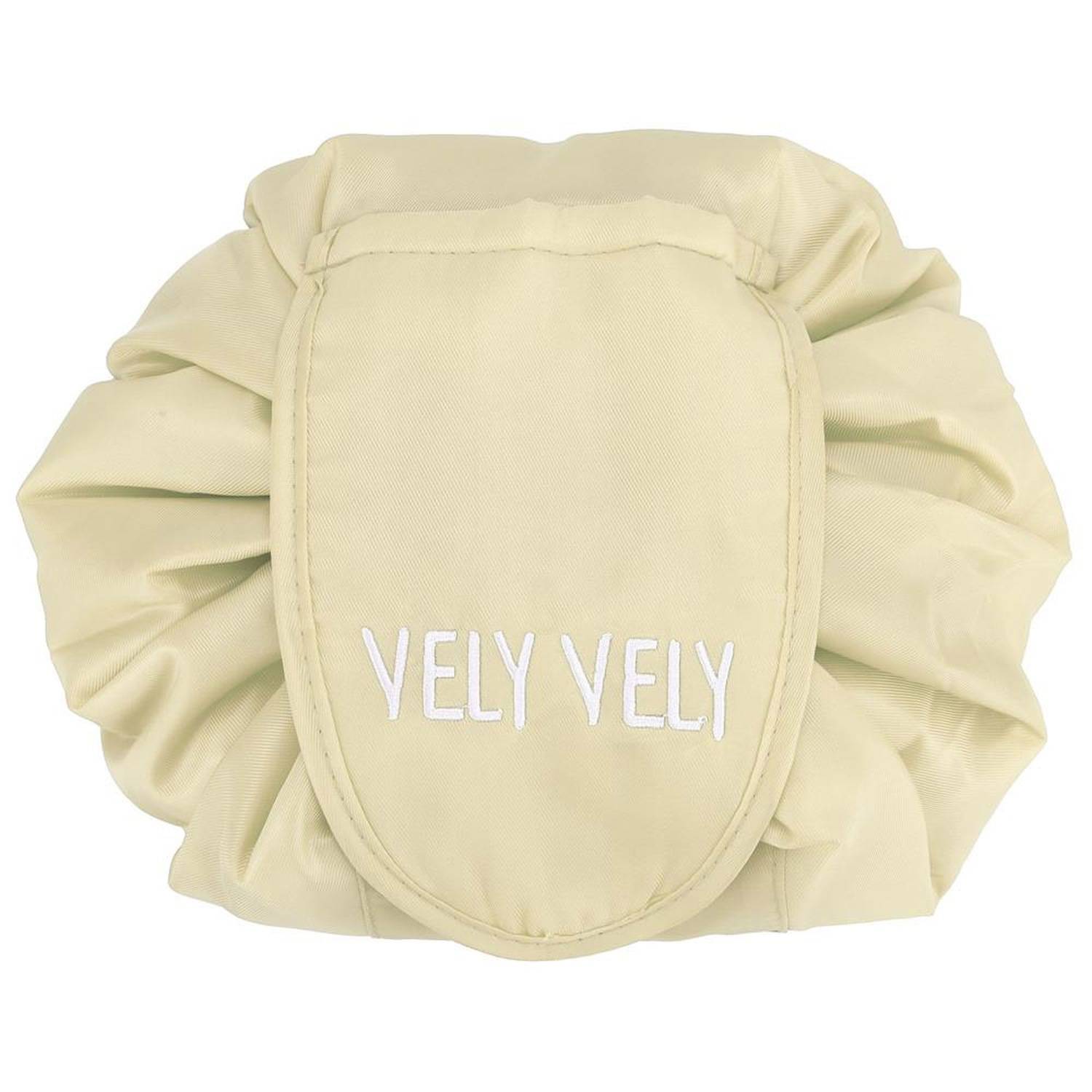 Intirilife Kosmetiktasche in CASHEW BEIGE – Runder One Step Kulturbeutel mit Kordelzug zum Zusammenziehen mit 2 inneren Reißverschlussfächern idea