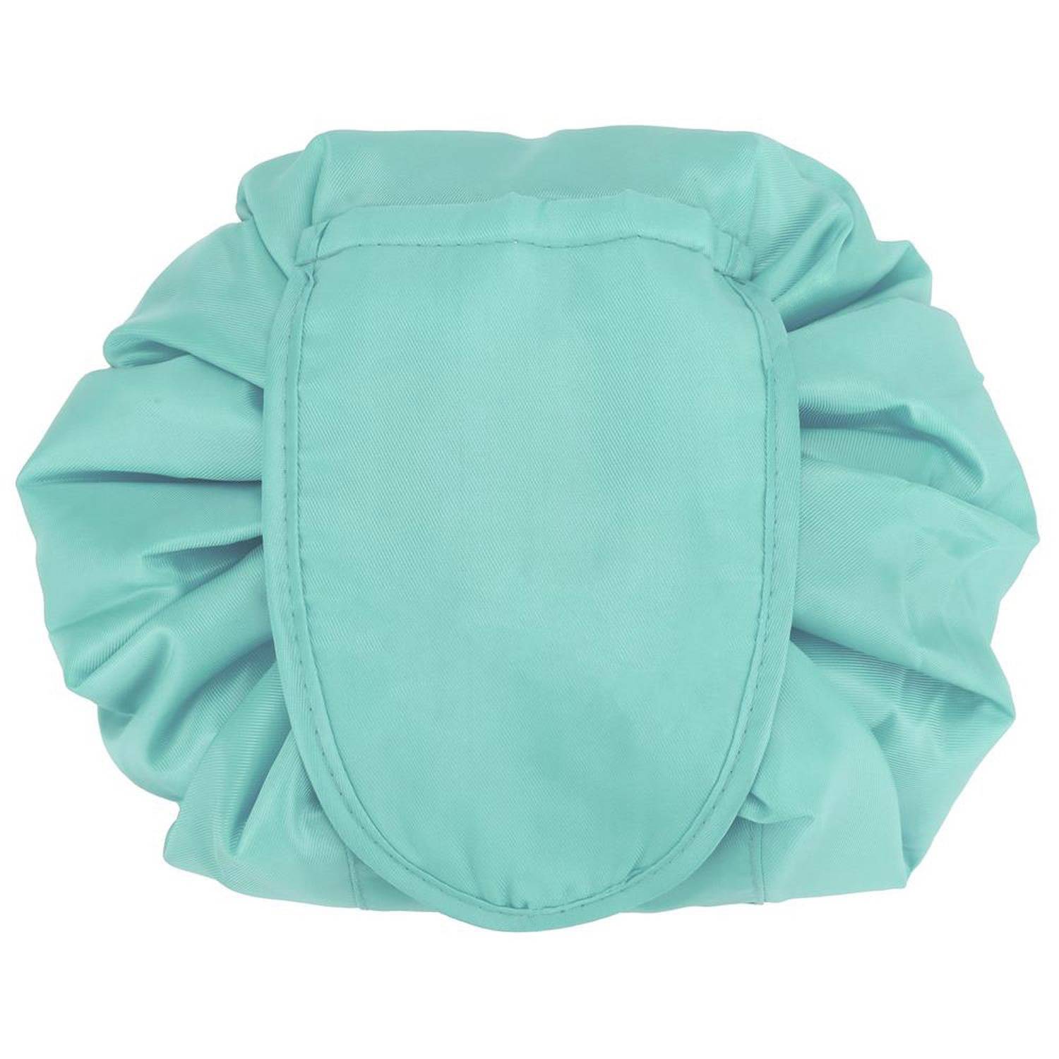 Intirilife Kosmetiktasche in HIMMEL BLAU – Runder One Step Kulturbeutel mit Kordelzug zum Zusammenziehen mit 2 inneren Reißverschlussfächern ideal