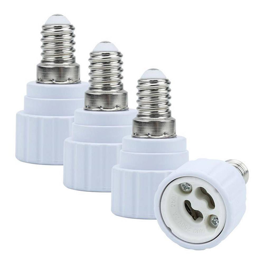 Intirilife E14 auf GU10 Lampensockel Adapter in WEISS – 4x Lampenadapter zum Umformatieren von E14 auf GU10 – 4er Set Konverter für Lampenfassung