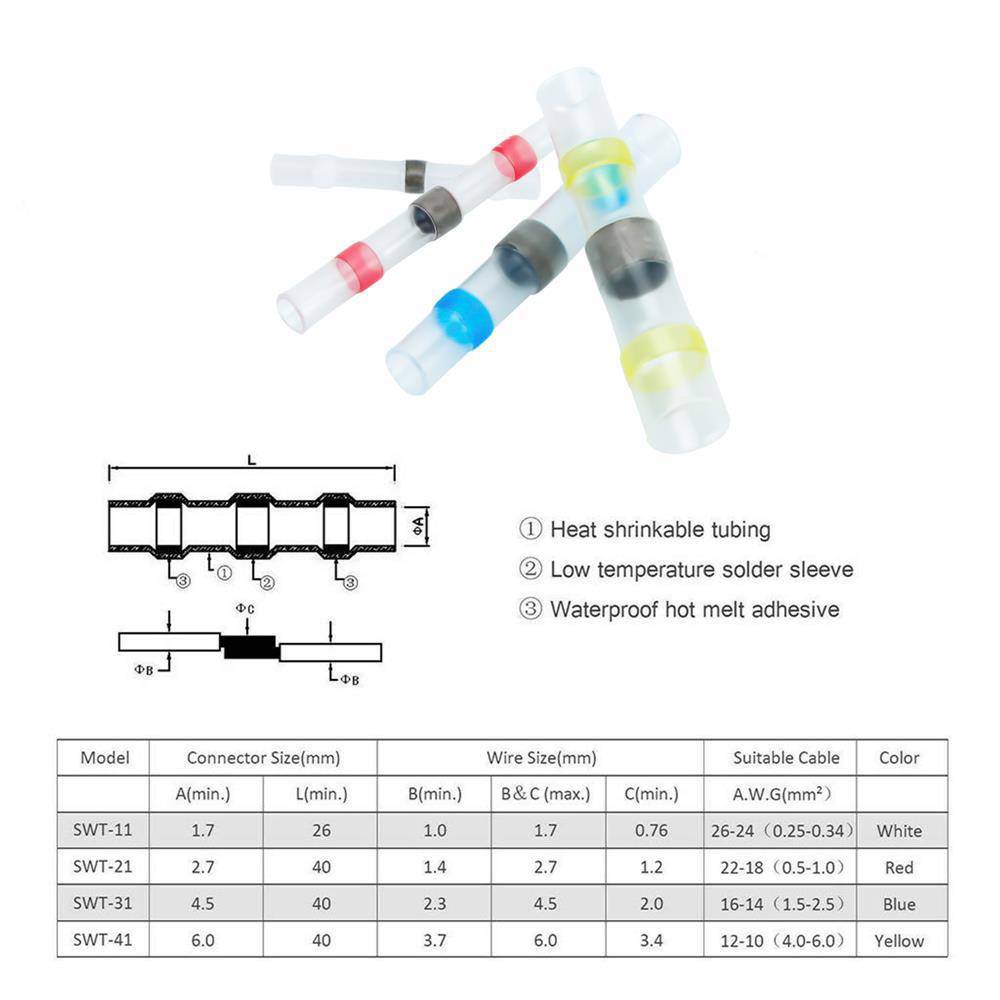 Intirilife 100er Box Lötverbinder in 4 GRÖßEN – Schrumpfschlauch Set à 100 Stück in verschiedenen Größen – Koffer mit transparenten Lötmuf
