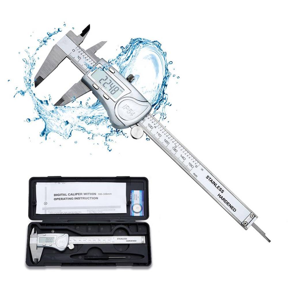 Intirilife Digitaler Messschieber in SILBER – 150mm / 6 Zoll IPX54 Wasserdichte Edelstahl Schieblehre Hochpräzises Profi-Messgerät mit LCD-Display