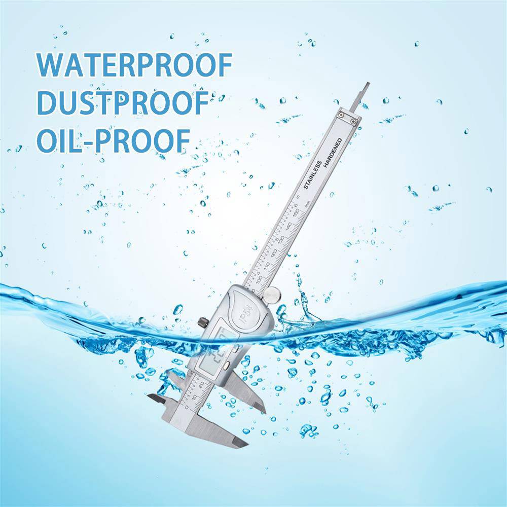 Intirilife Digitaler Messschieber in SILBER – 150mm / 6 Zoll IPX54 Wasserdichte Edelstahl Schieblehre Hochpräzises Profi-Messgerät mit LCD-Display