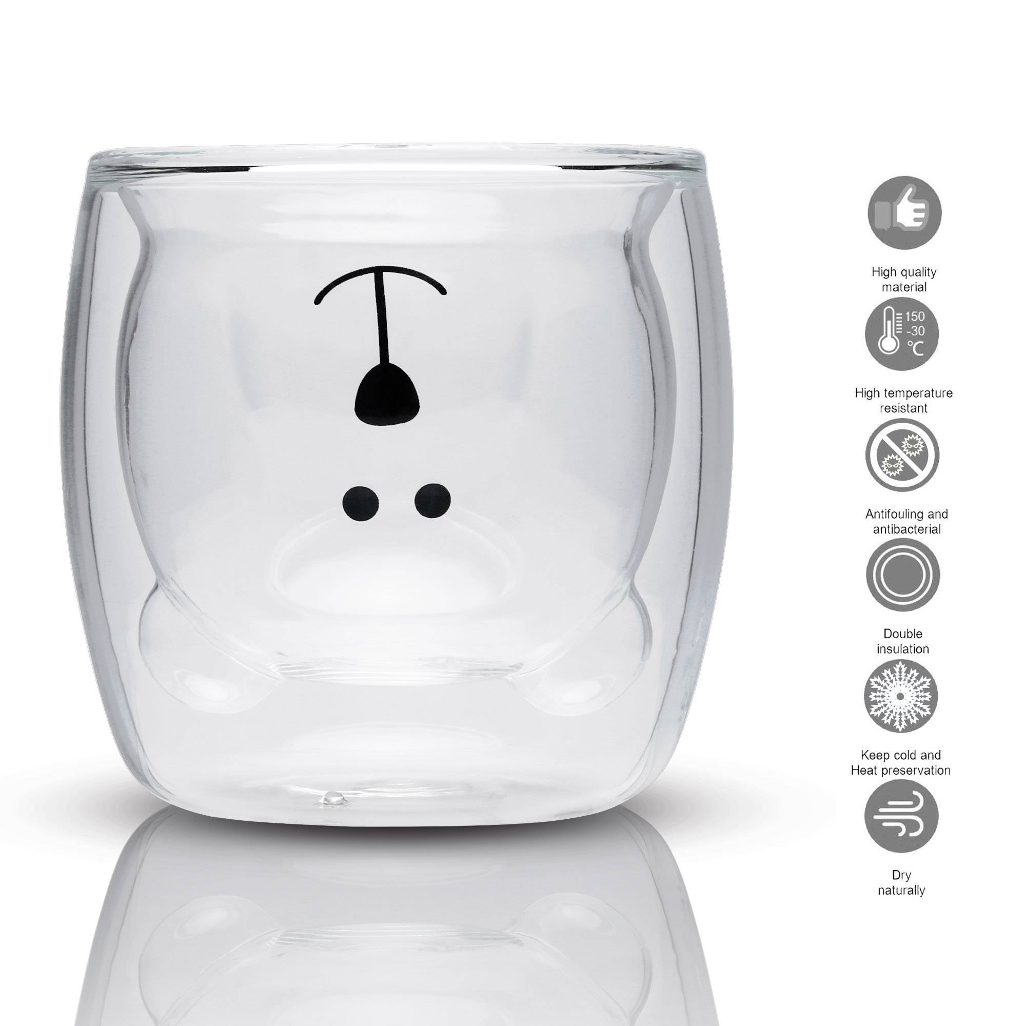 Intirilife 2x Doppelwandiges Thermo Glas Set in 230 ml im Bären Design – Thermoglas Thermogläser Mundgeblasen Latte Macchiato Teeglas Espressoglas