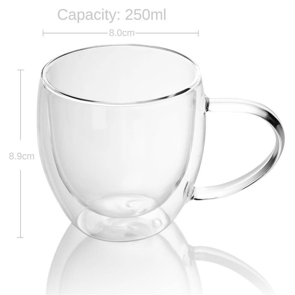 Intirilife 2x Doppelwandiges Thermo Glas Set in 200 - 300ml – Mundgeblasen isoliert für Latte Macchiato, als Teeglas oder Kaffeeglas Spülmaschinen