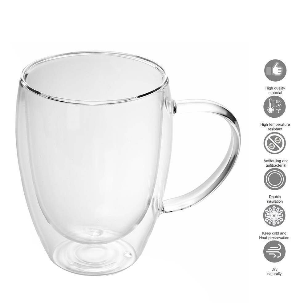 Intirilife 2x Doppelwandiges Thermo Glas Set in 300 - 400ml – Thermoglas Thermogläser Mundgeblasen isoliert Latte Macchiato Teeglas Kaffeeglas Spü