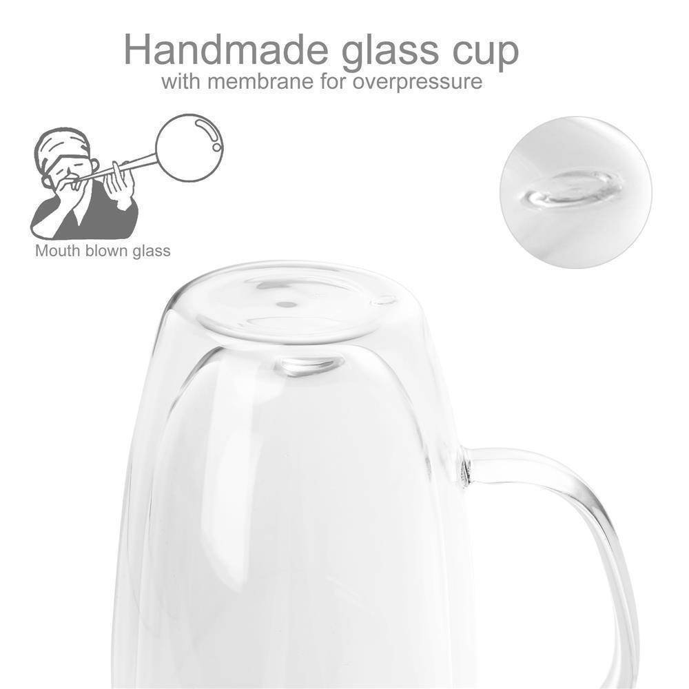 Intirilife 2x Doppelwandiges Thermo Glas Set in 400 - 500ml – Thermoglas Thermogläser Mundgeblasen isoliert Latte Macchiato Teeglas Kaffeeglas Spü