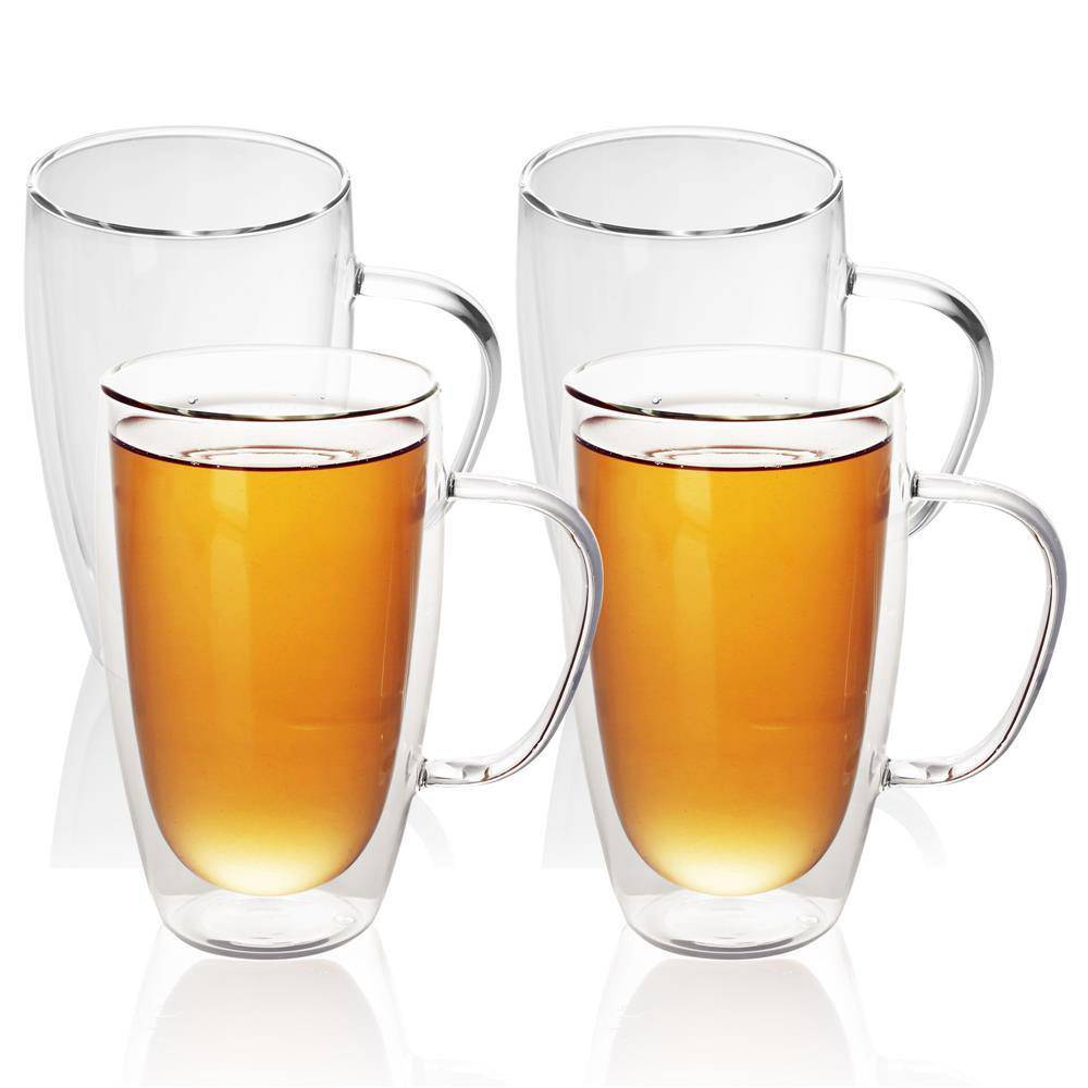 Intirilife 4x Doppelwandiges Thermo Glas Set in 400 - 500ml – Thermoglas Thermogläser Mundgeblasen isoliert Latte Macchiato Teeglas Kaffeeglas Spü