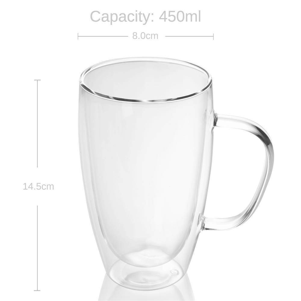 Intirilife 4x Doppelwandiges Thermo Glas Set in 400 - 500ml – Thermoglas Thermogläser Mundgeblasen isoliert Latte Macchiato Teeglas Kaffeeglas Spü