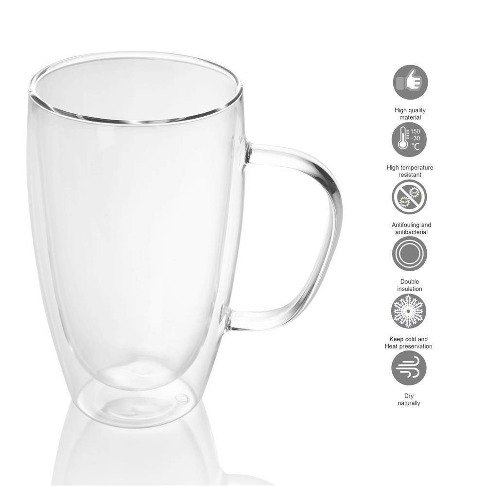 Intirilife 4x Doppelwandiges Thermo Glas Set in 400 - 500ml – Thermoglas Thermogläser Mundgeblasen isoliert Latte Macchiato Teeglas Kaffeeglas Spü